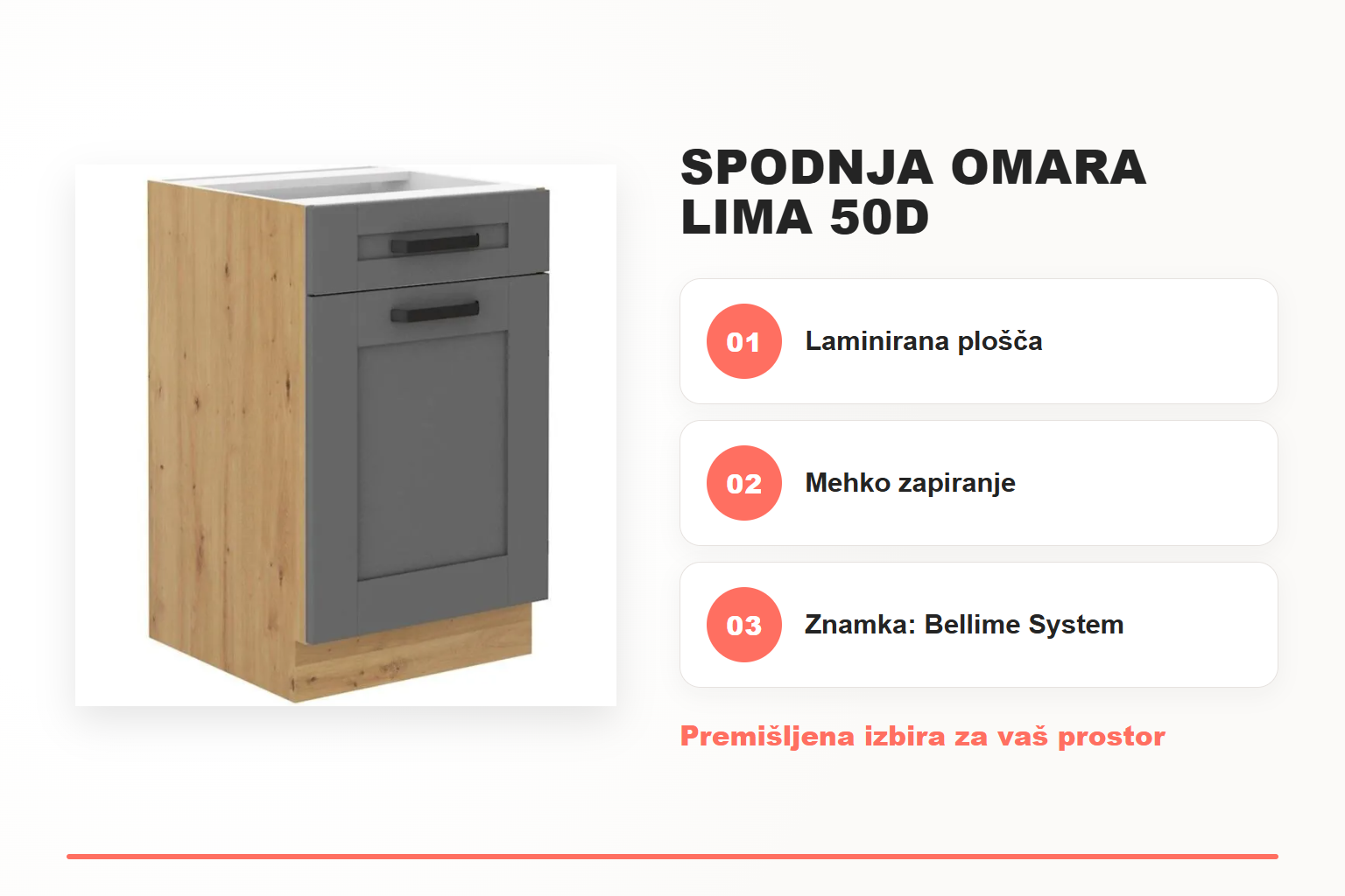 Spodnja omara LIMA 50D – pregled ključnih lastnosti
