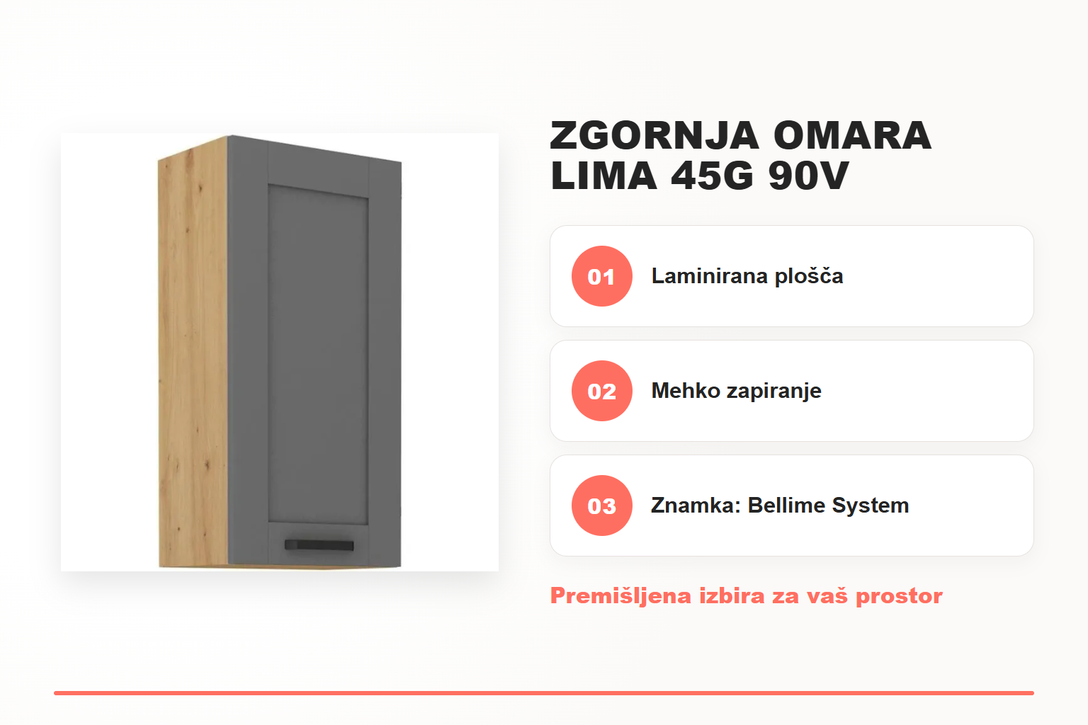 Zgornja omara LIMA 45G 90V – pregled ključnih lastnosti