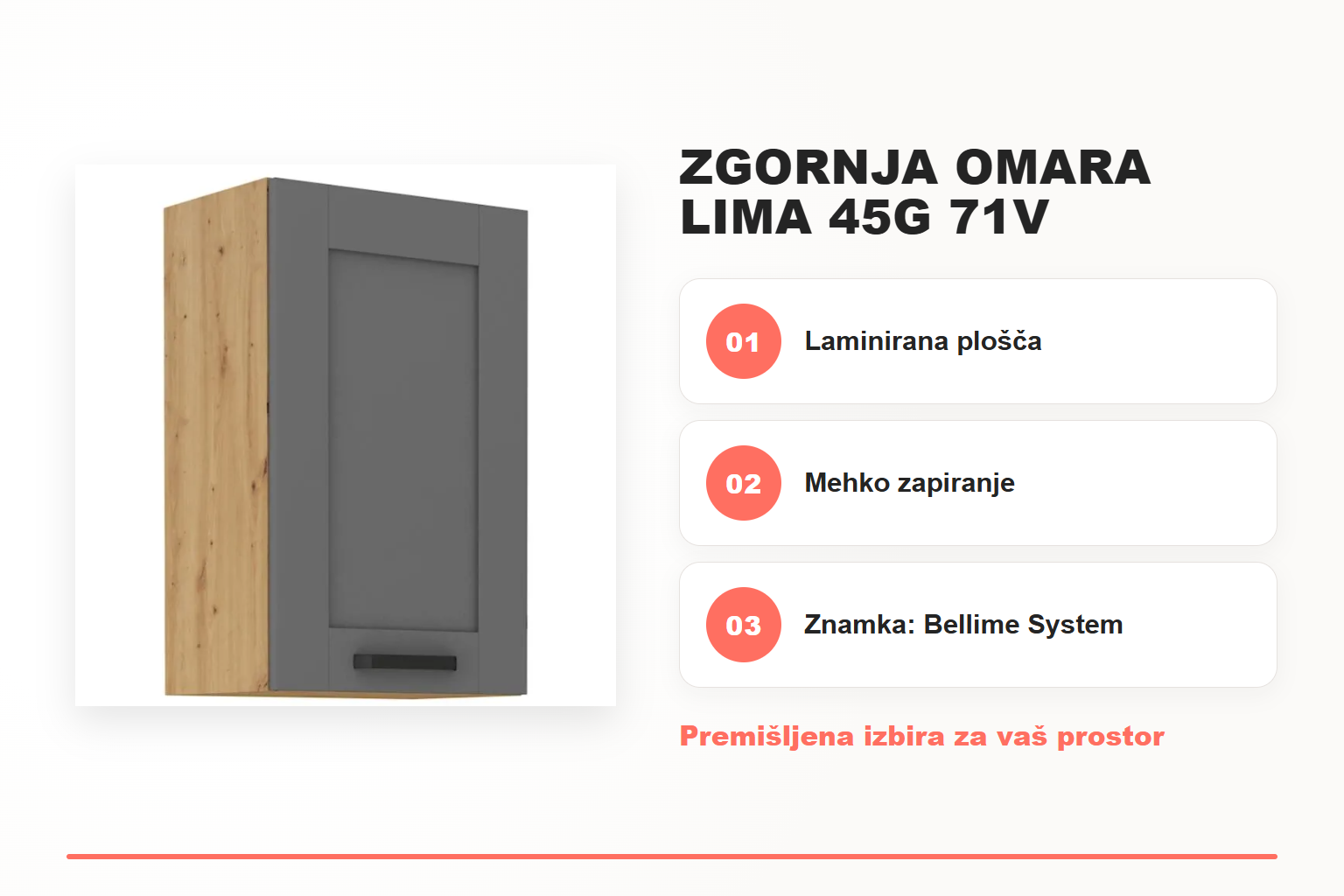 Zgornja omara LIMA 45G 71V – pregled ključnih lastnosti