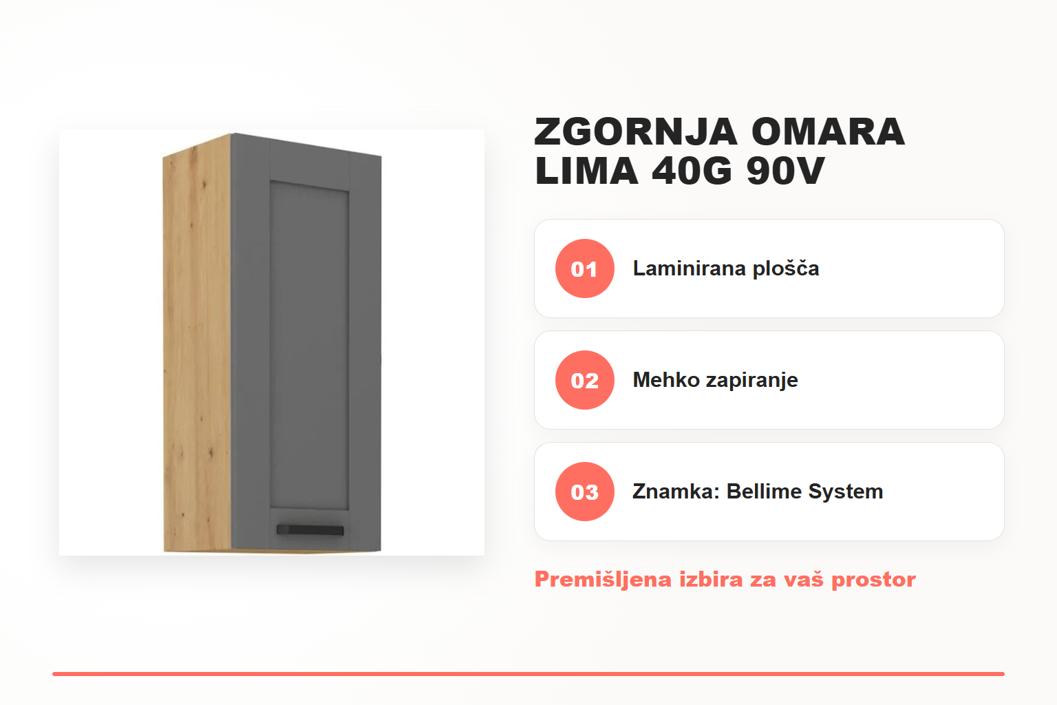 Zgornja omara LIMA 40G 90V – pregled ključnih lastnosti