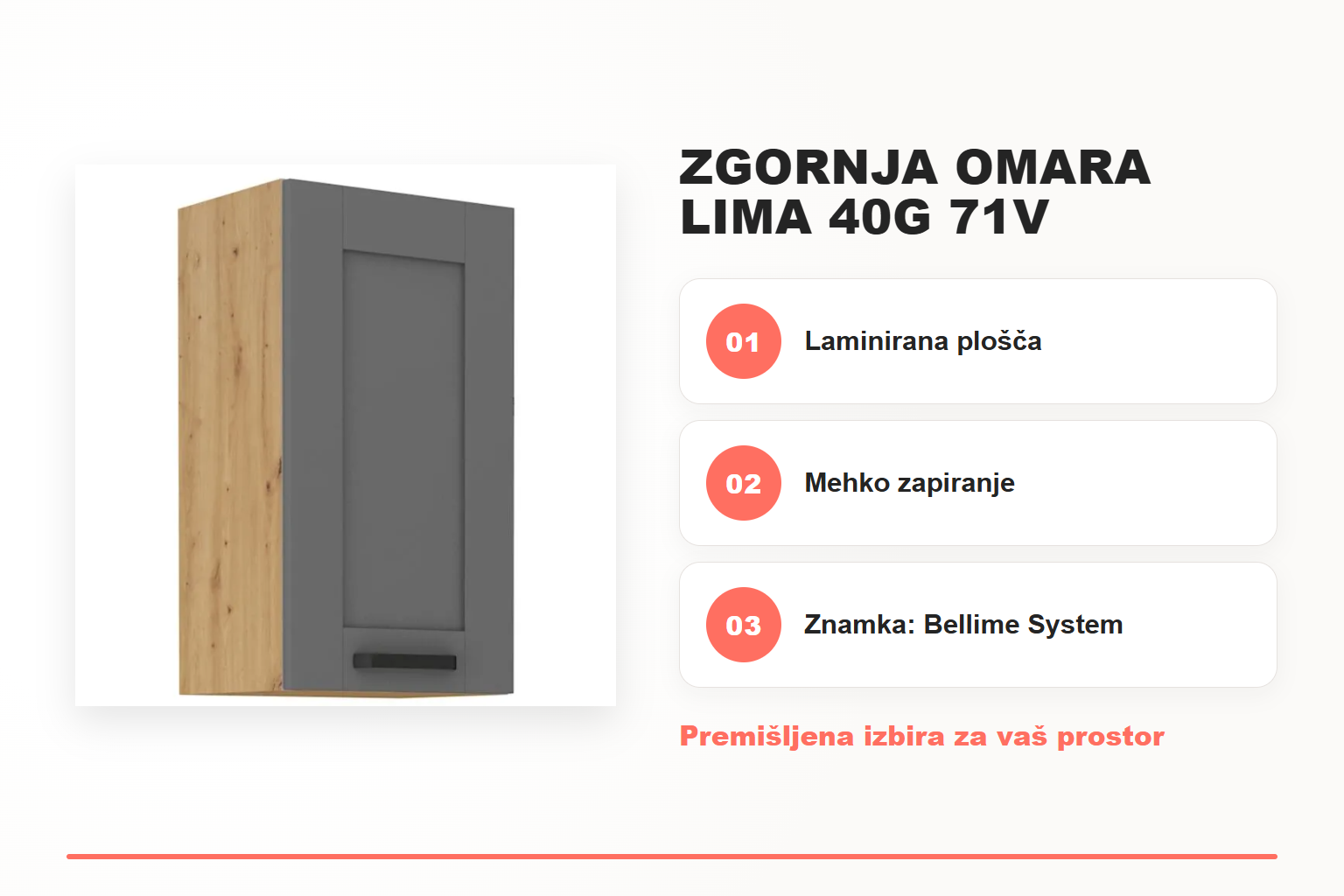 Zgornja omara LIMA 40G 71V – pregled ključnih lastnosti