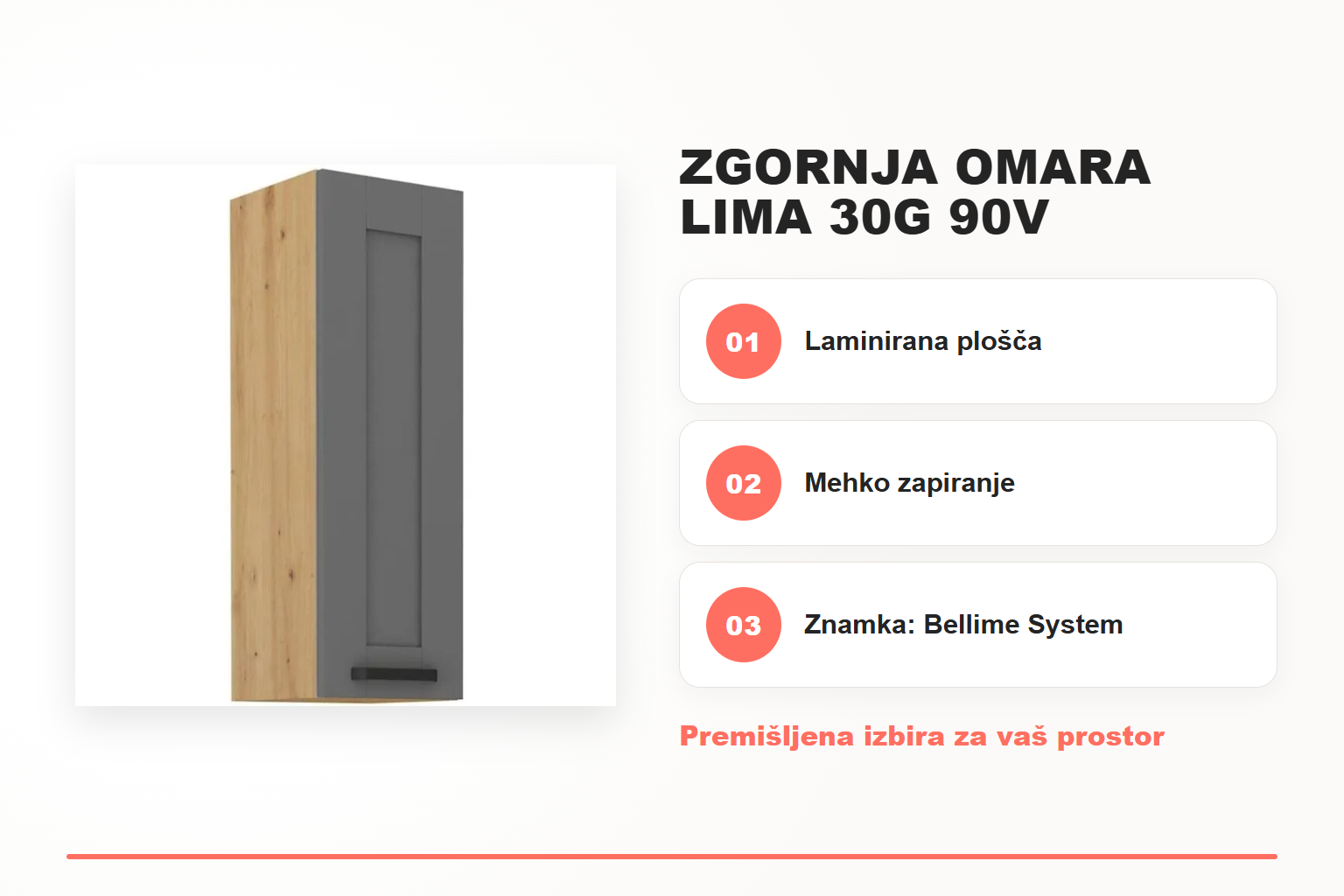Zgornja omara LIMA 30G 90V – pregled ključnih lastnosti