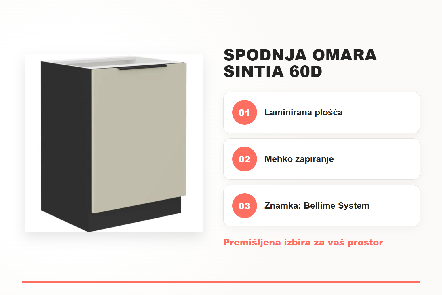 Spodnja omara SINTIA 60D – pregled ključnih lastnosti