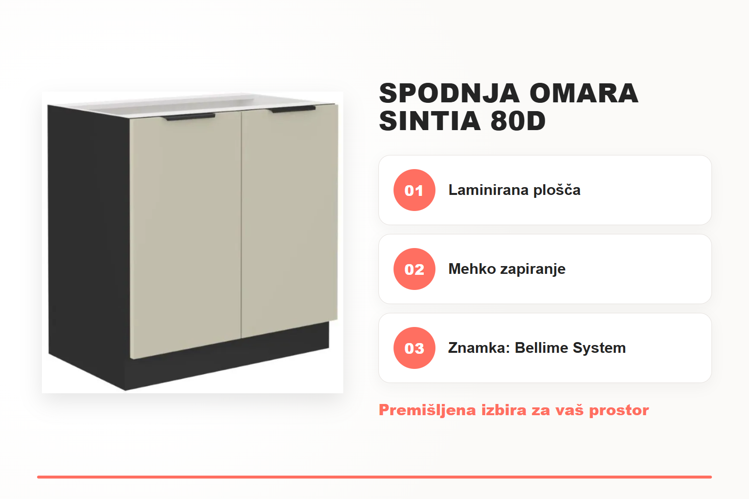 Spodnja omara SINTIA 80D – pregled ključnih lastnosti