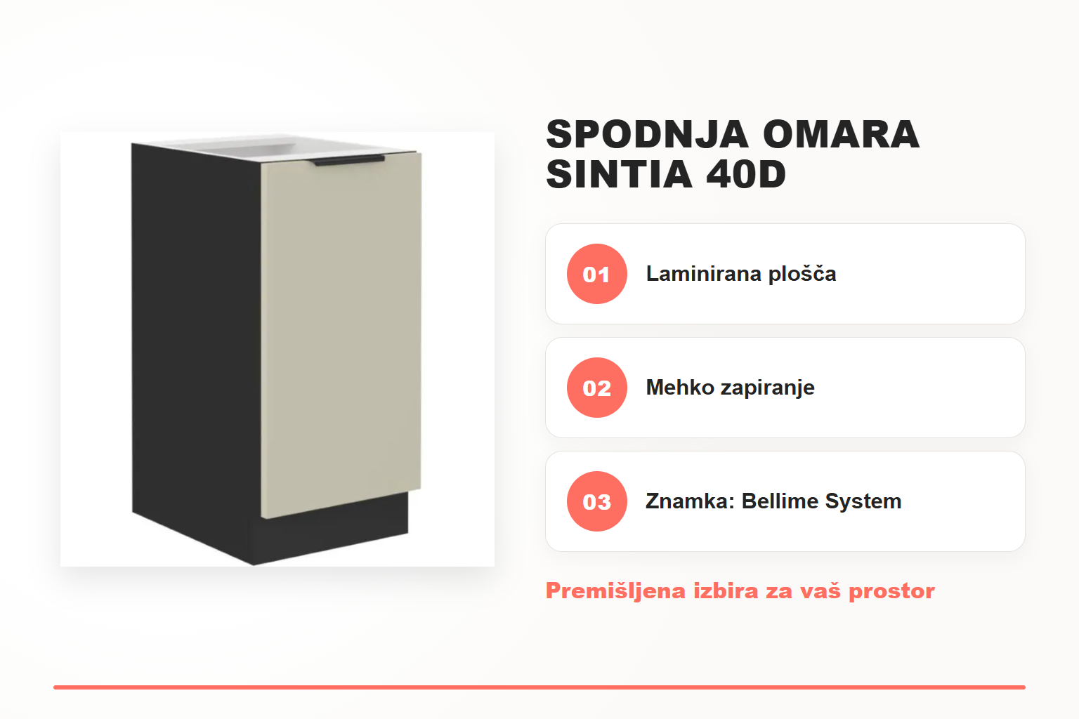 Spodnja omara SINTIA 40D – pregled ključnih lastnosti