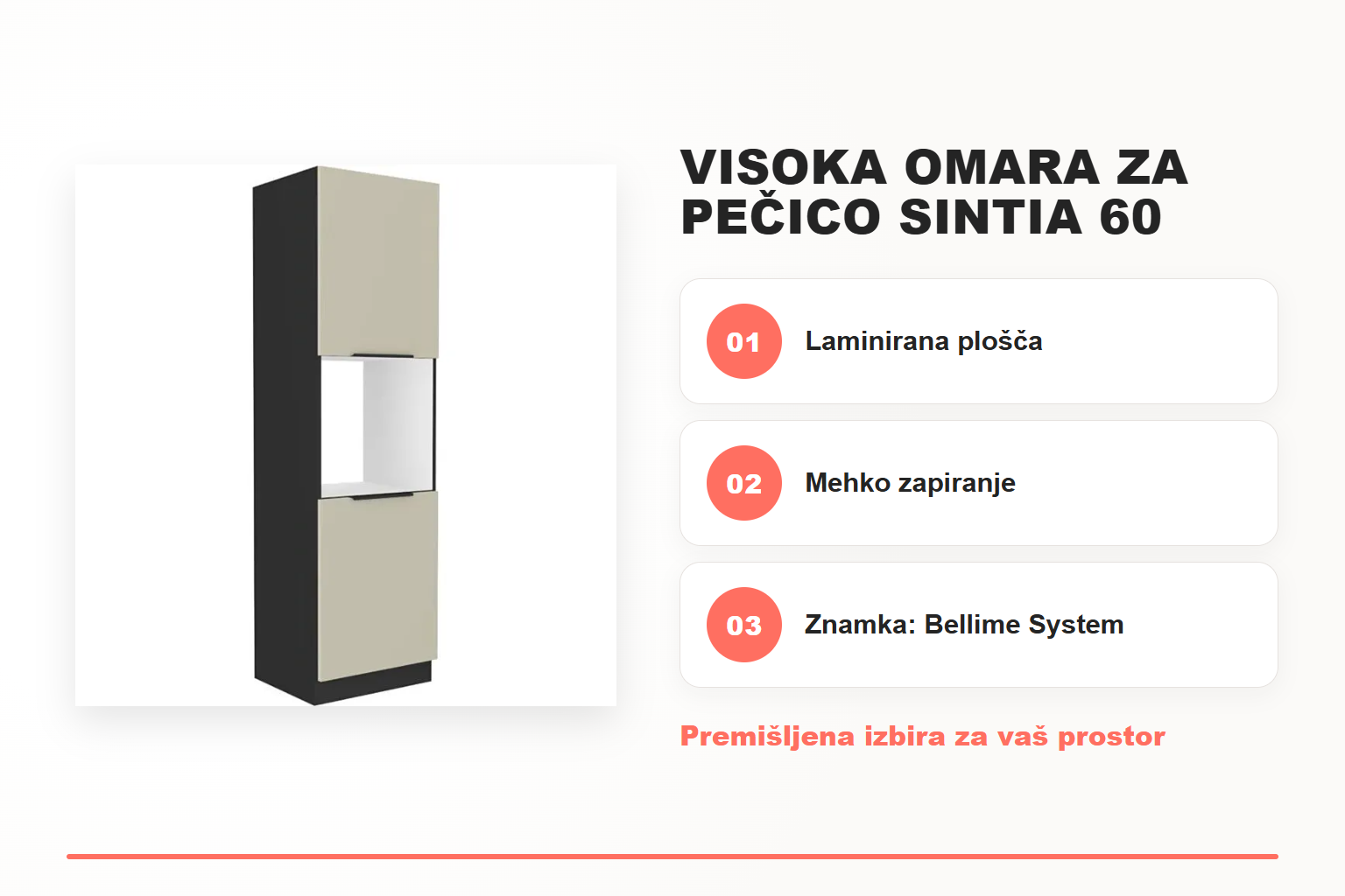 Visoka omara za pečico SINTIA 60 – pregled ključnih lastnosti