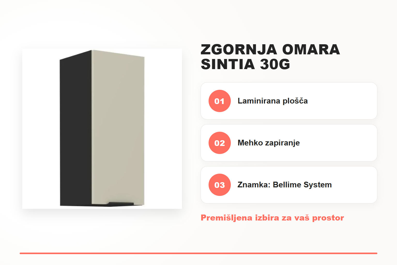 Zgornja omara SINTIA 30G – pregled ključnih lastnosti