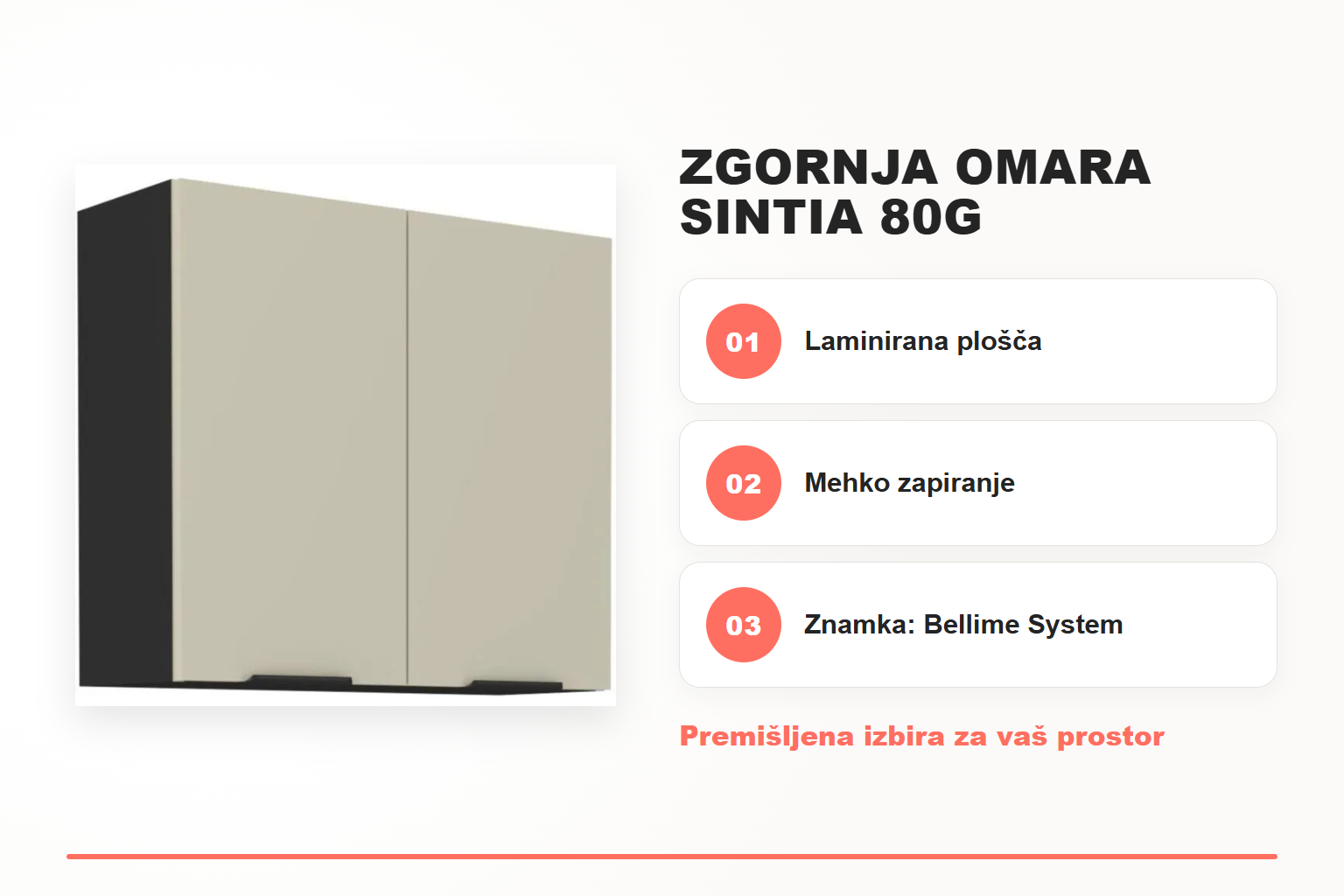 Zgornja omara SINTIA 80G – pregled ključnih lastnosti