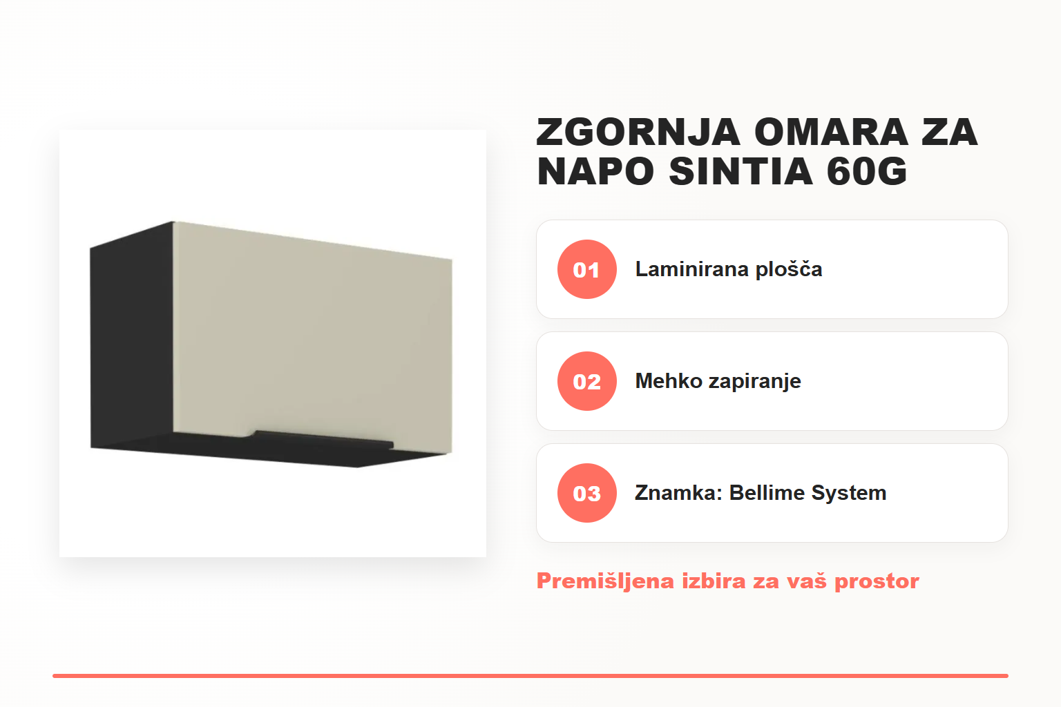 Zgornja omara za napo SINTIA 60G – pregled ključnih lastnosti