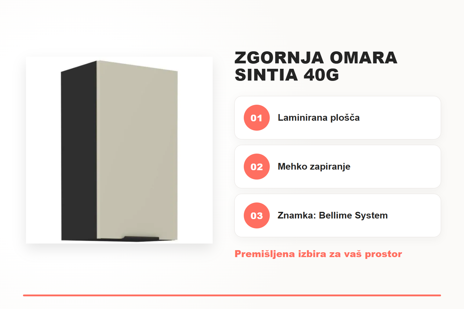 Zgornja omara SINTIA 40G – pregled ključnih lastnosti