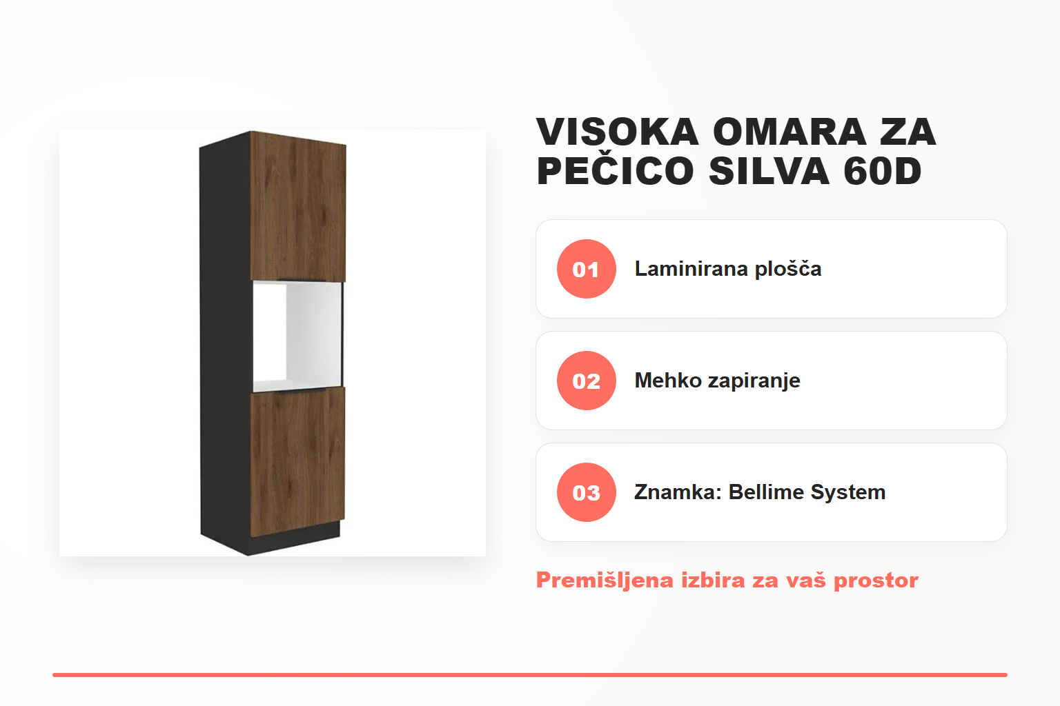 Visoka omara za pečico SILVA 60D – pregled ključnih lastnosti