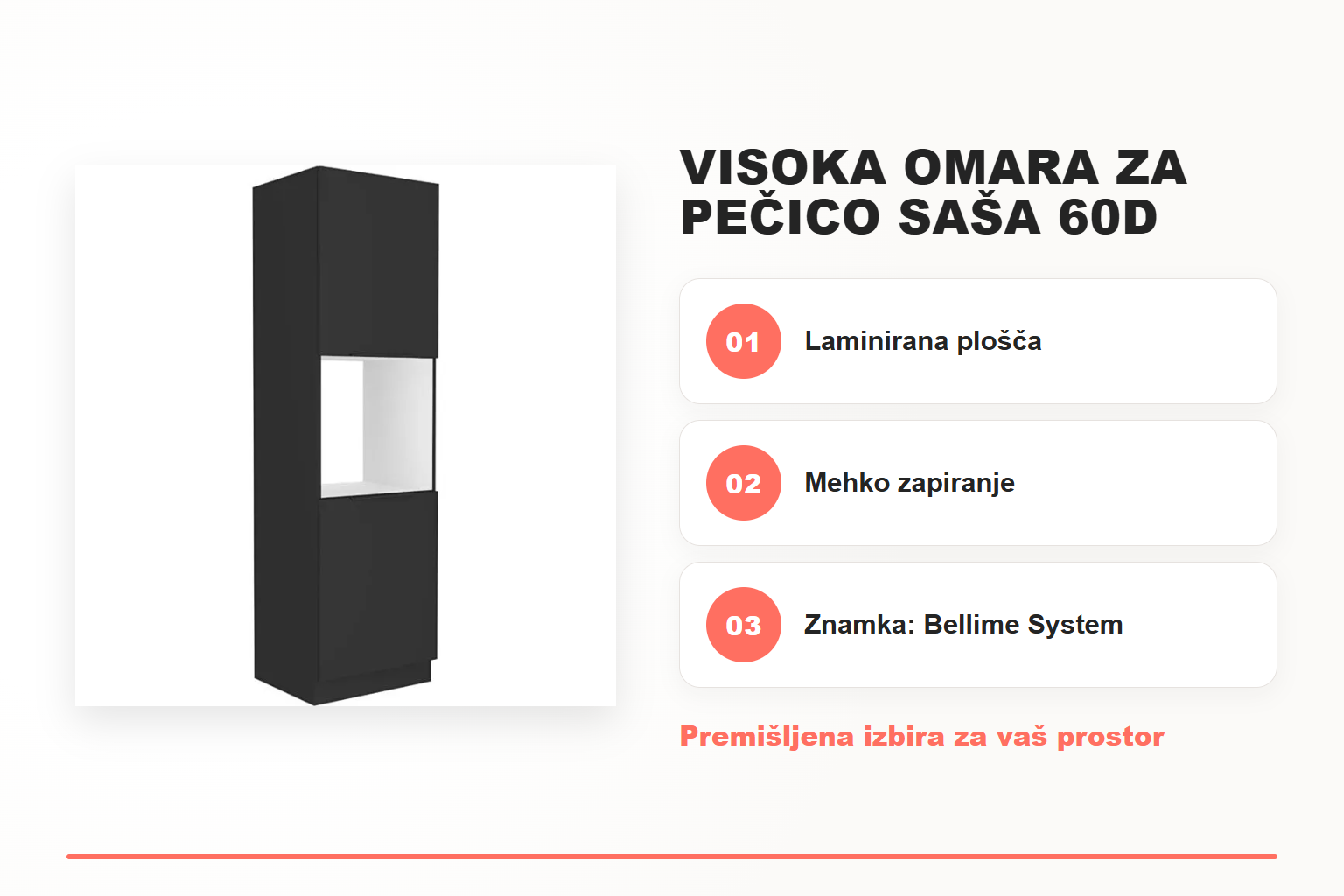 Visoka omara za pečico SAŠA 60D – pregled ključnih lastnosti
