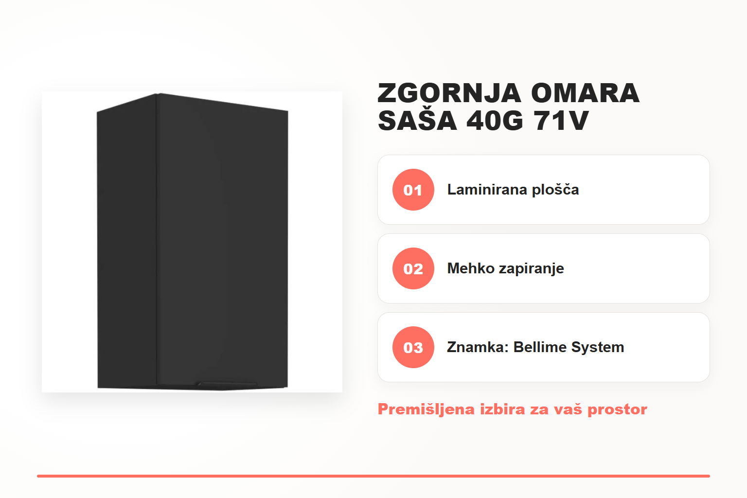 Zgornja omara SAŠA 40G 71V – pregled ključnih lastnosti