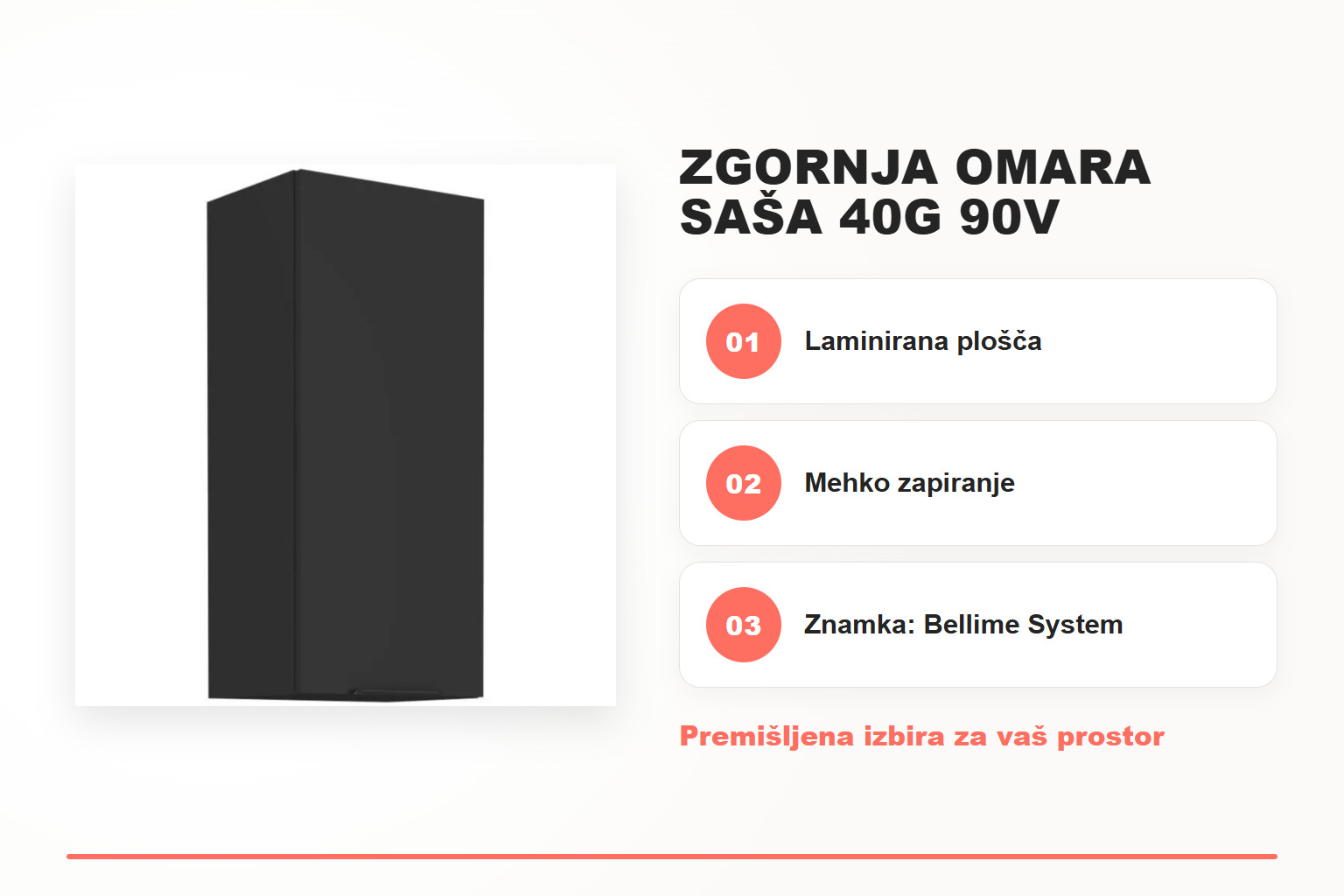 Zgornja omara SAŠA 40G 90V – pregled ključnih lastnosti