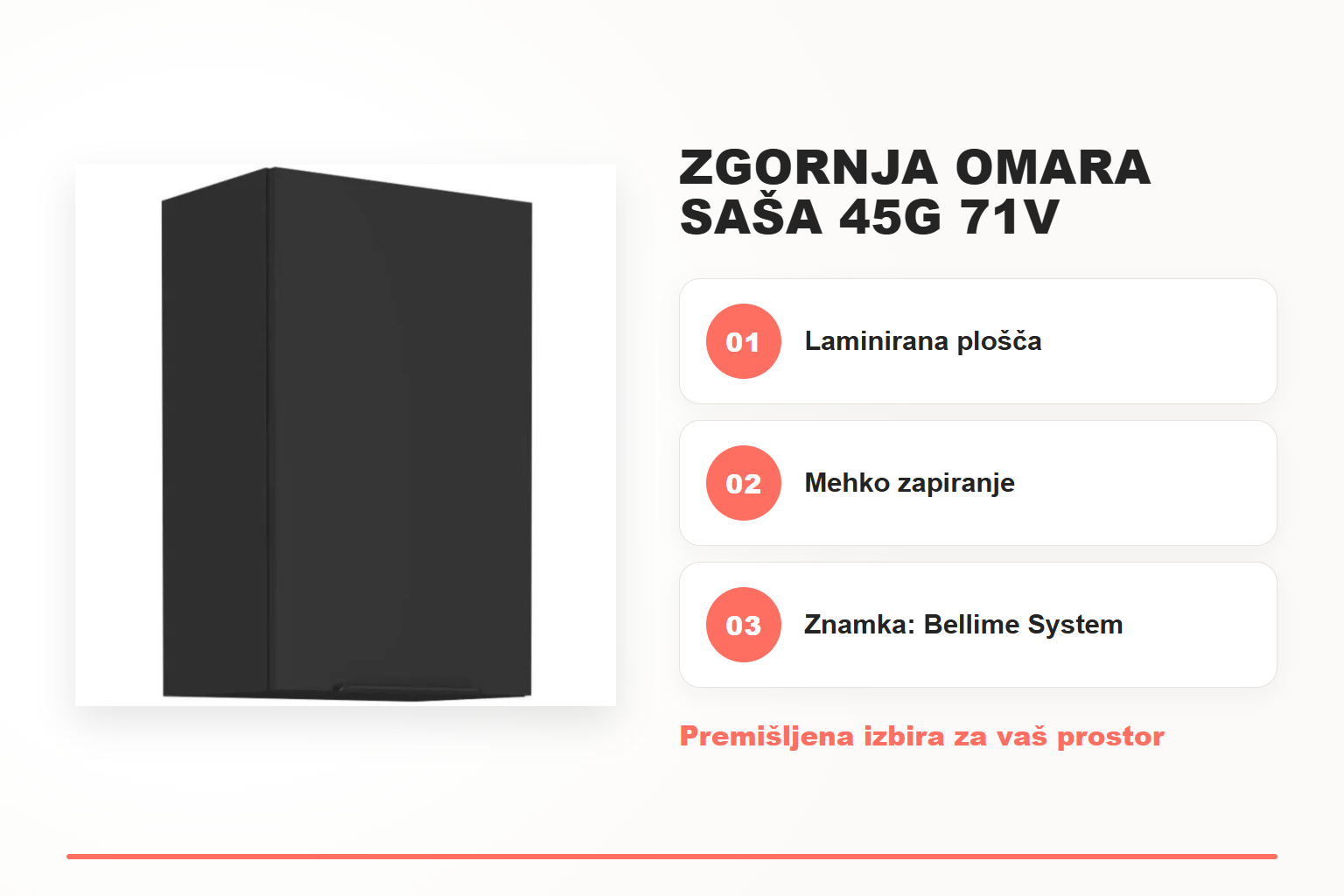Zgornja omara SAŠA 45G 71V – pregled ključnih lastnosti