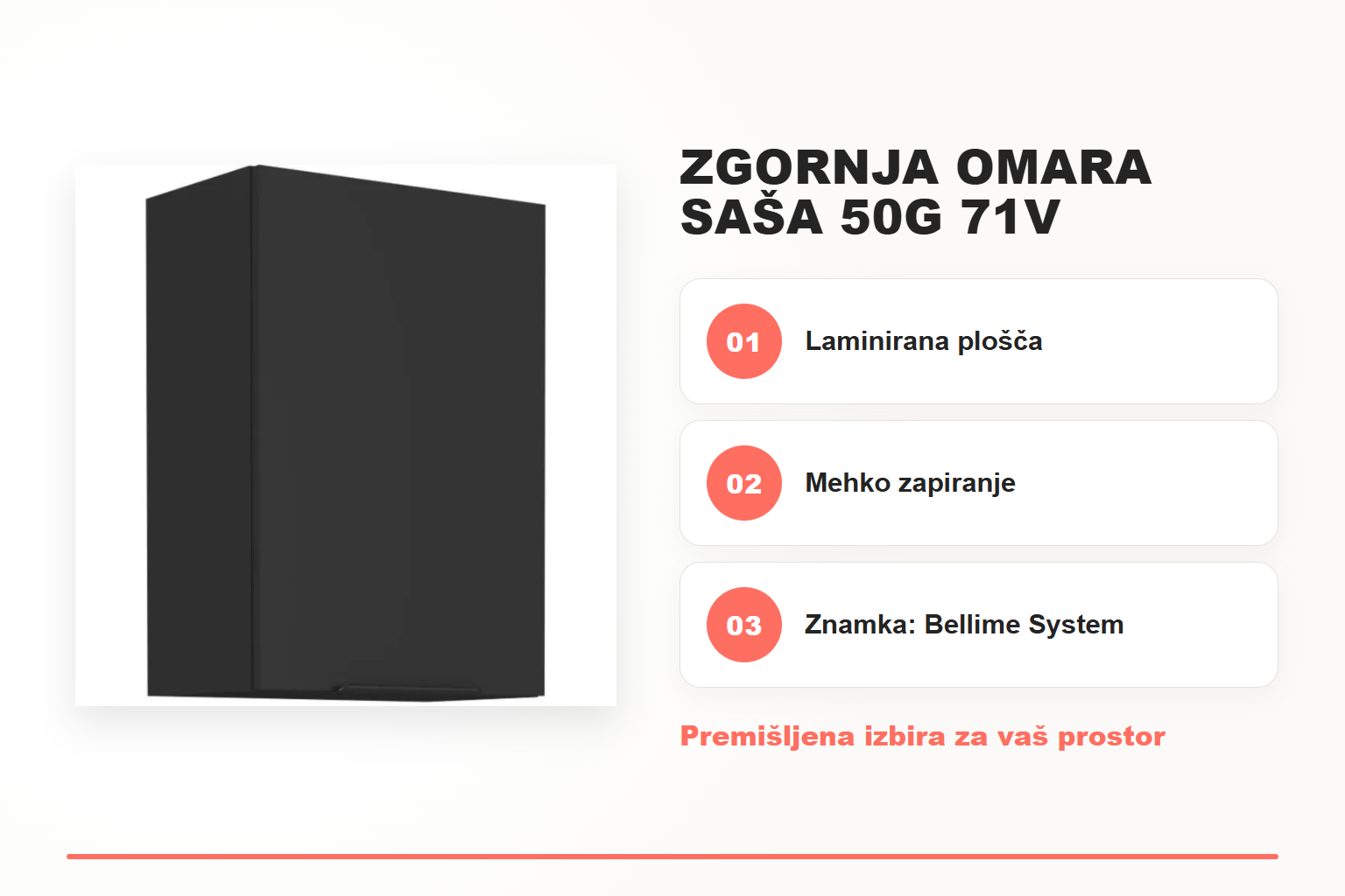 Zgornja omara SAŠA 50G 71V – pregled ključnih lastnosti