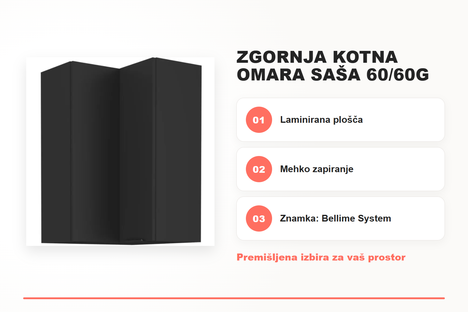Zgornja kotna omara SAŠA 60/60G 90V 2 – pregled ključnih lastnosti