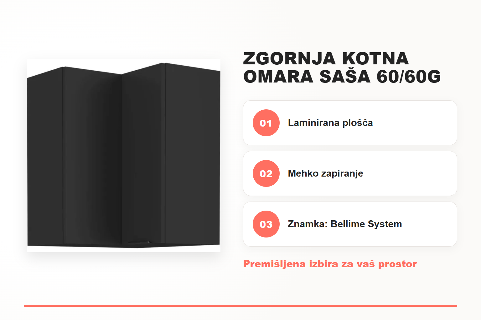 Zgornja kotna omara SAŠA 60/60G 71V 2 – pregled ključnih lastnosti