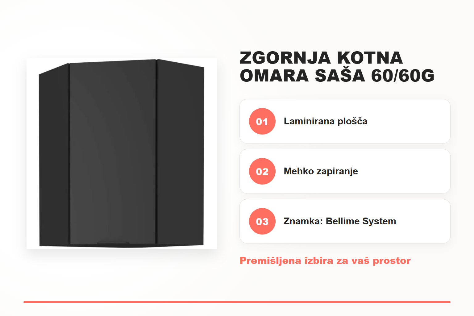 Zgornja kotna omara SAŠA 60/60G 90V – pregled ključnih lastnosti
