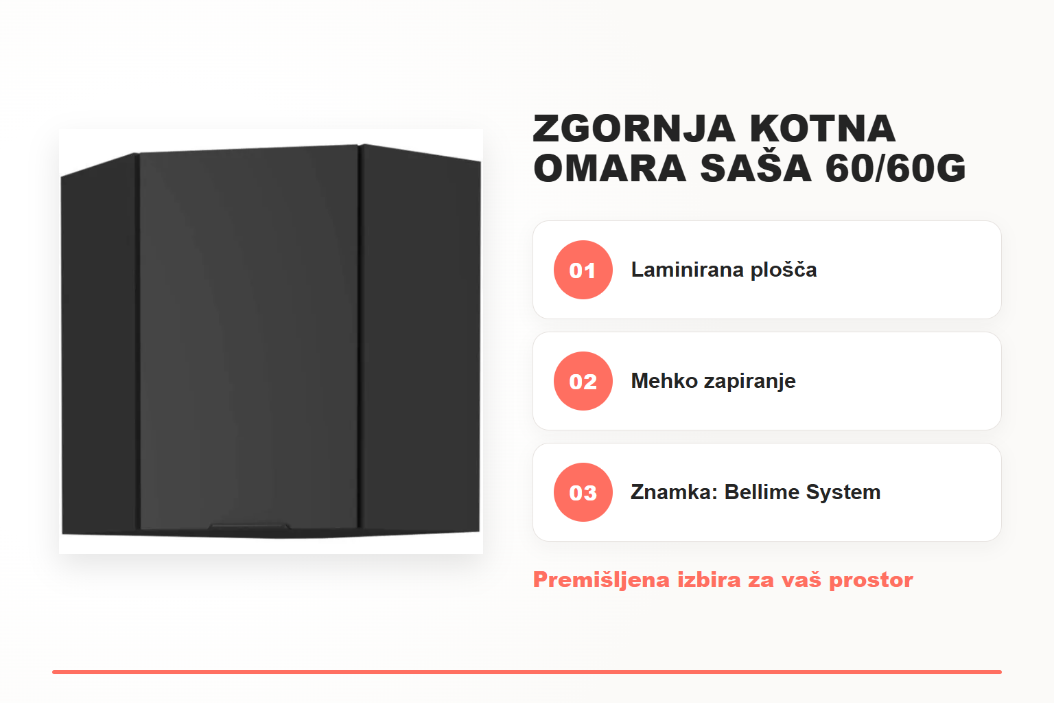 Zgornja kotna omara SAŠA 60/60G 71V – pregled ključnih lastnosti