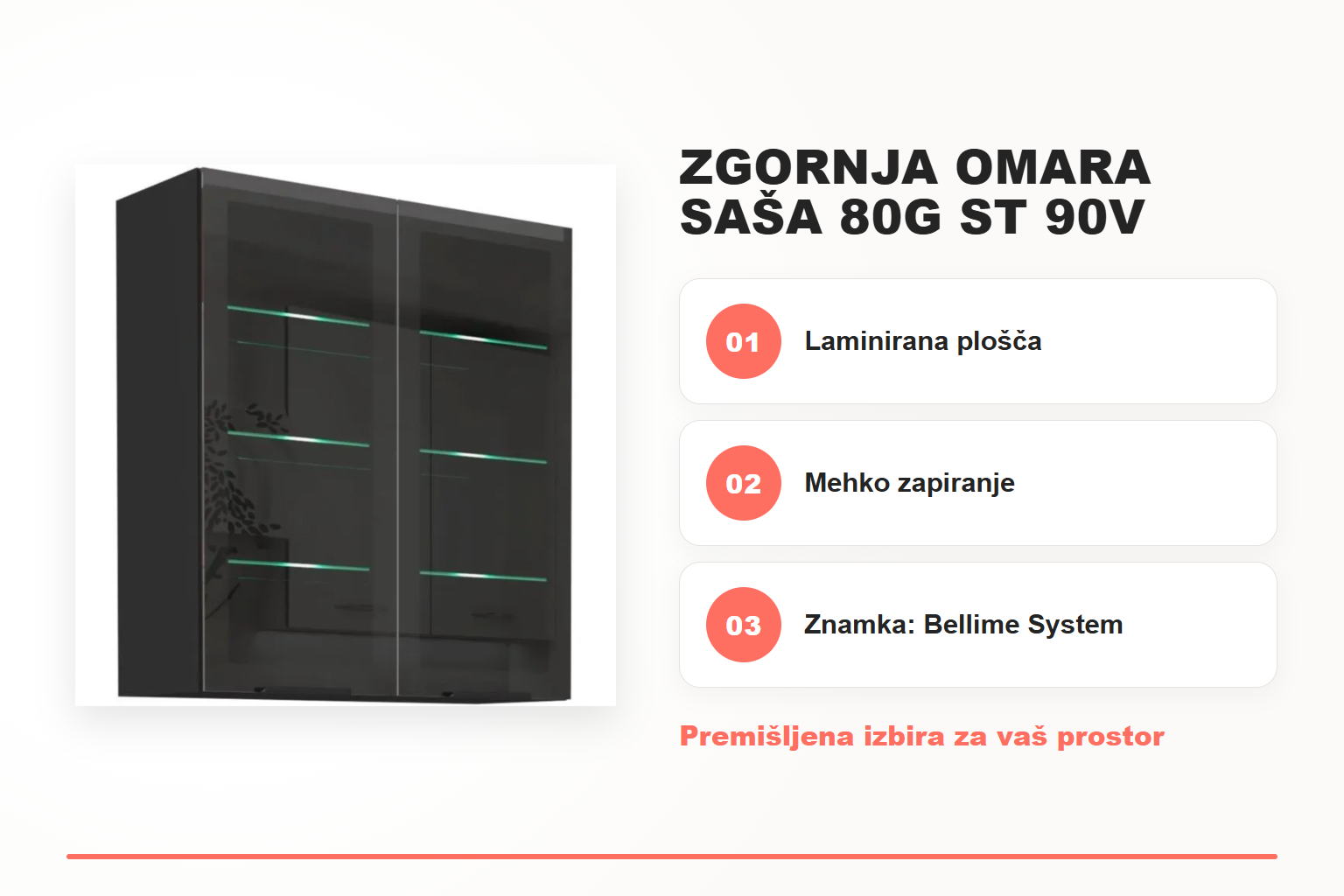 Zgornja omara SAŠA 80G ST 90V – pregled ključnih lastnosti