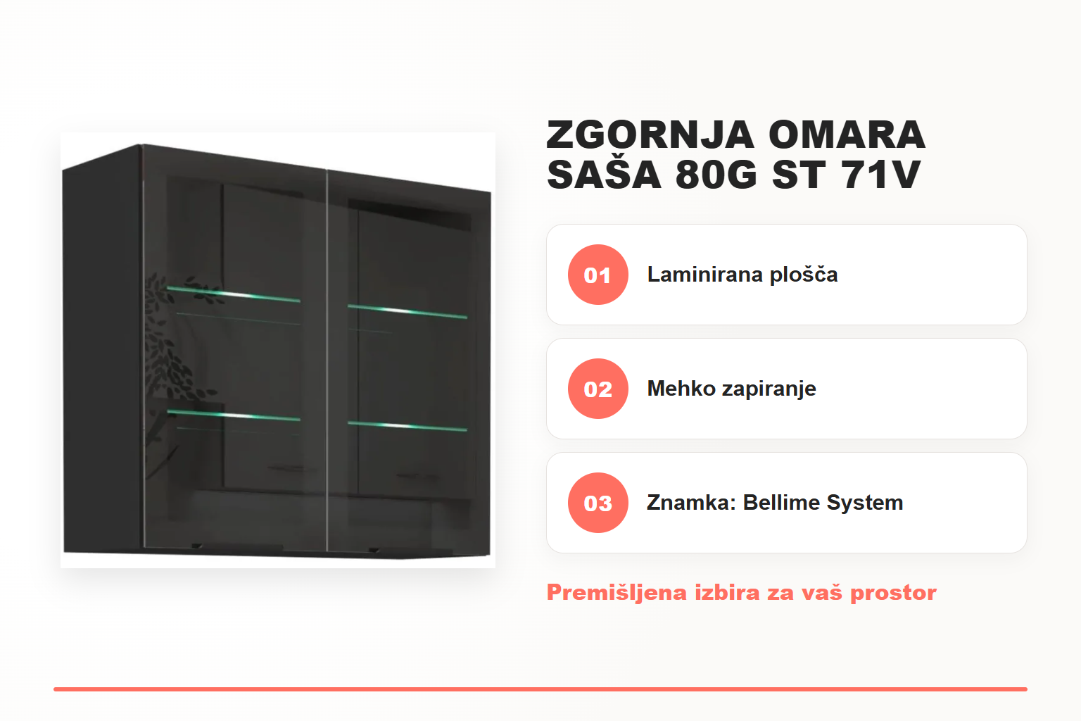 Zgornja omara SAŠA 80G ST 71V – pregled ključnih lastnosti