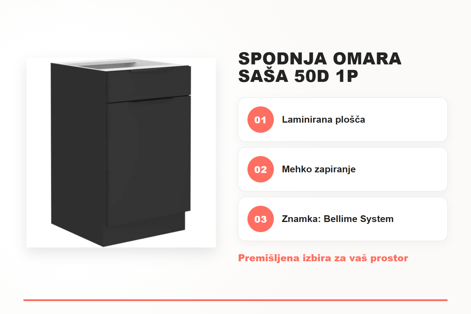 Spodnja omara SAŠA 50D 1P – pregled ključnih lastnosti