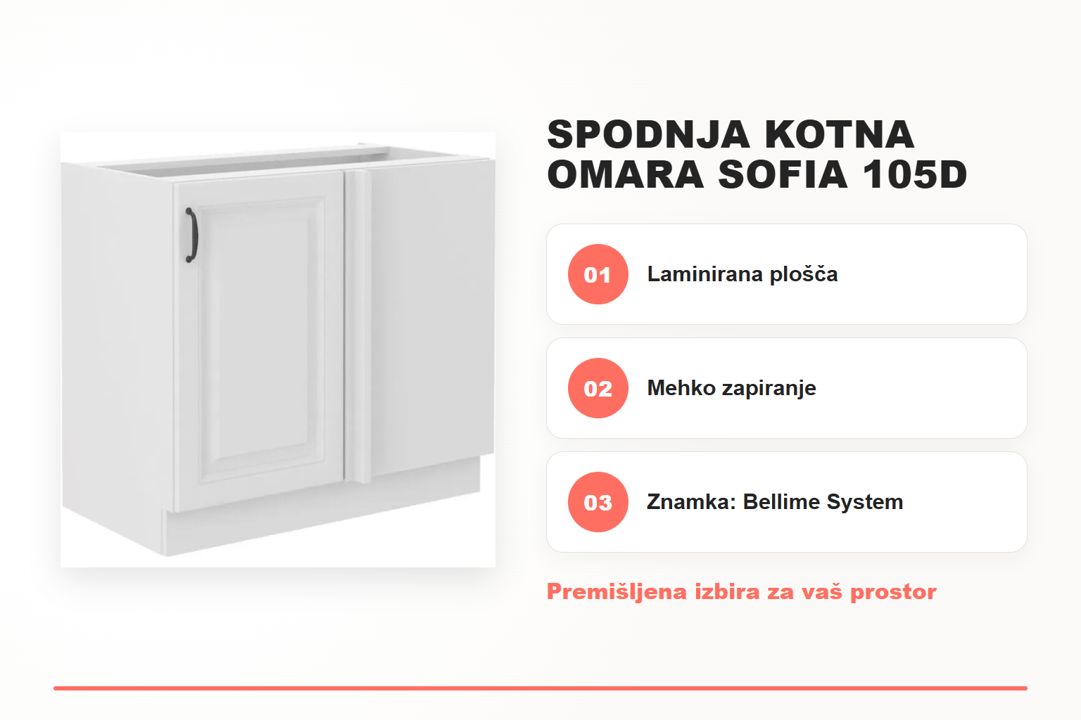 Spodnja kotna omara SOFIA 105D – pregled ključnih lastnosti