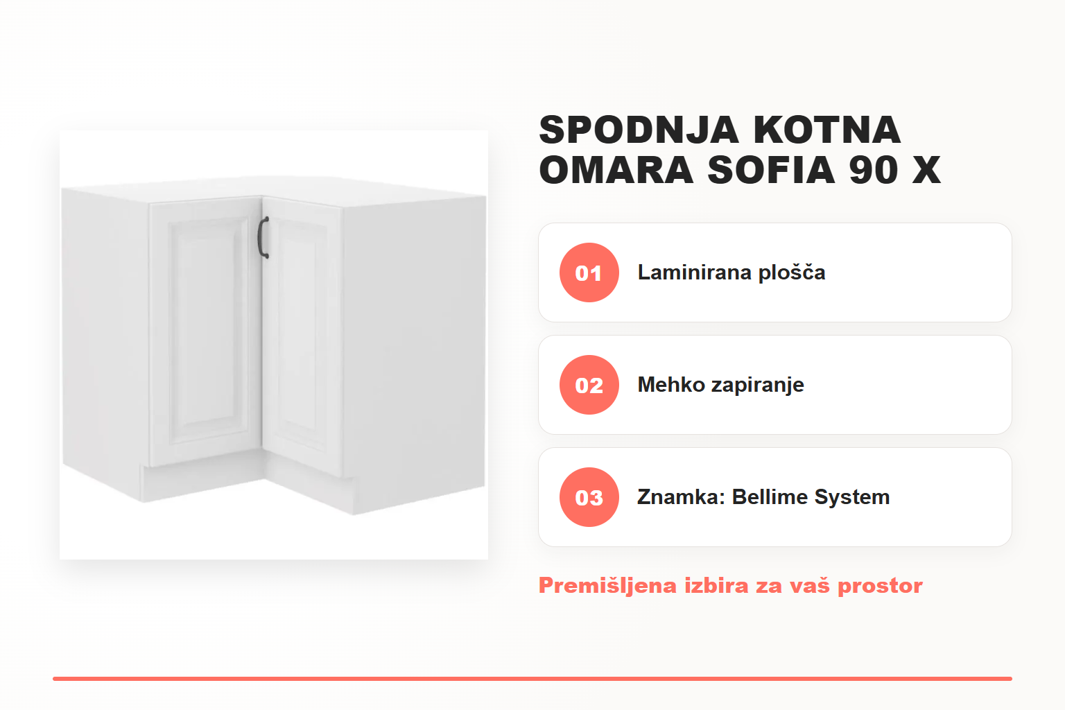 Spodnja kotna omara SOFIA 90 x 90D – pregled ključnih lastnosti