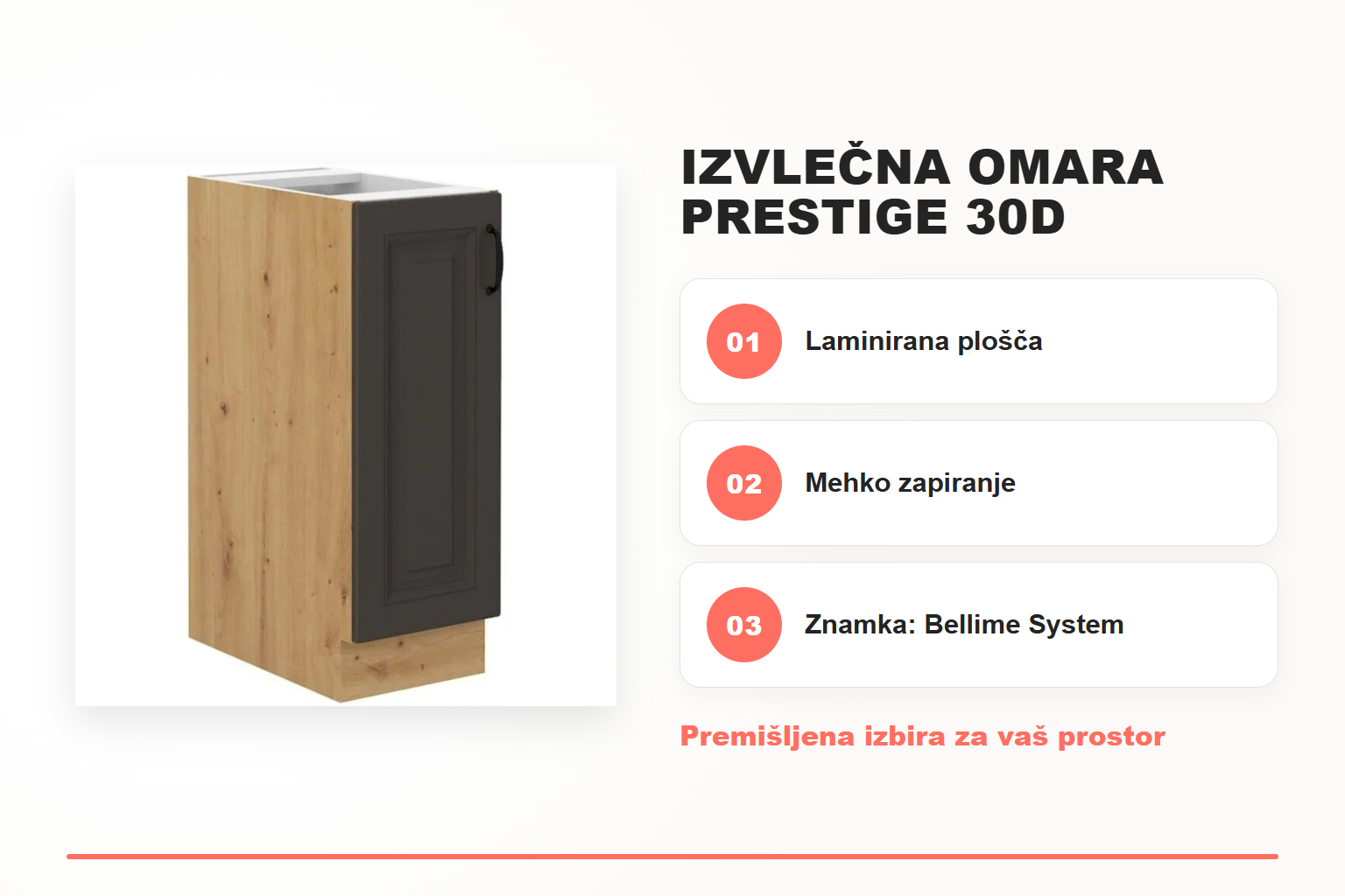 Izvlečna omara PRESTIGE 30D – pregled ključnih lastnosti