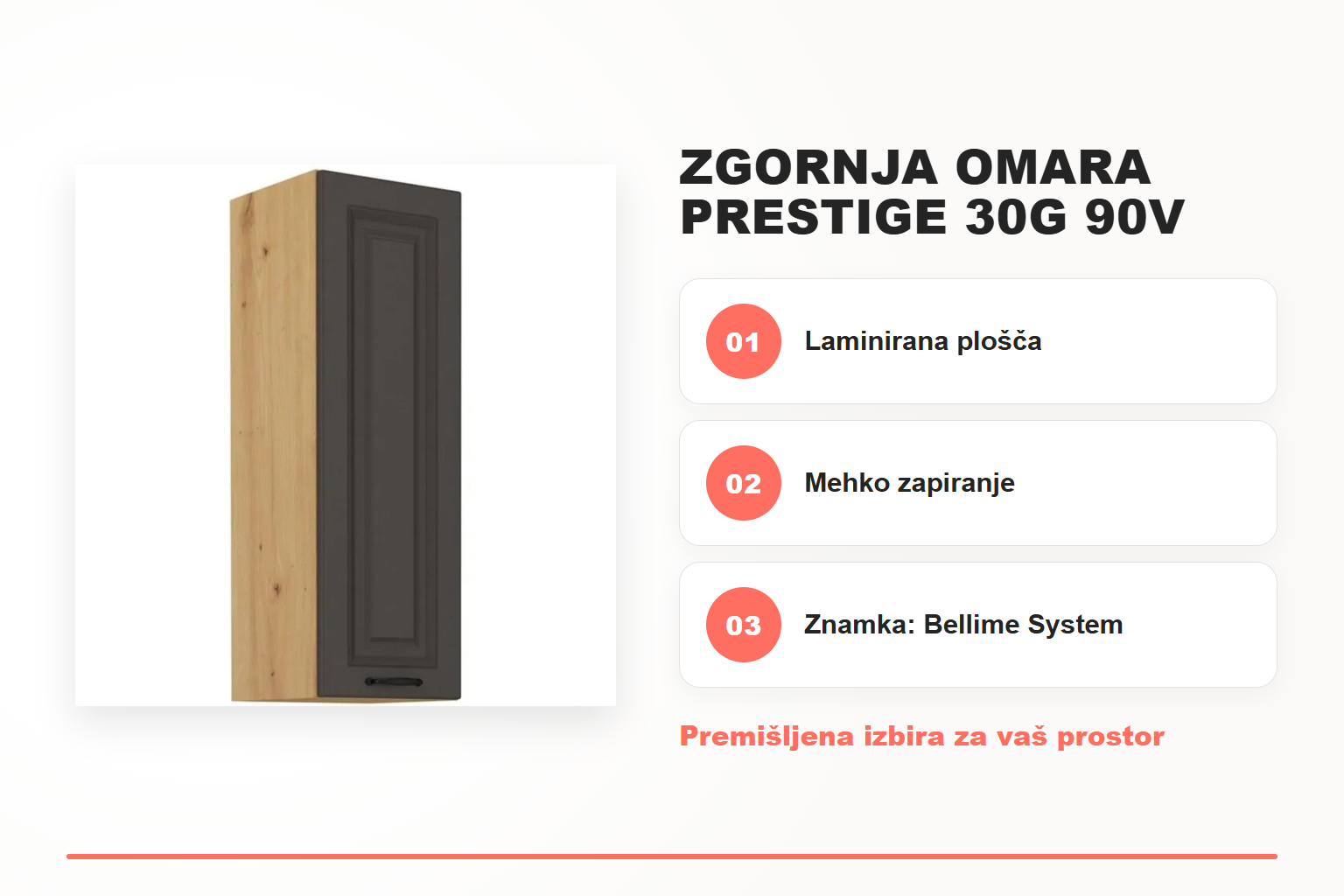 Zgornja omara PRESTIGE 30G 90V – pregled ključnih lastnosti