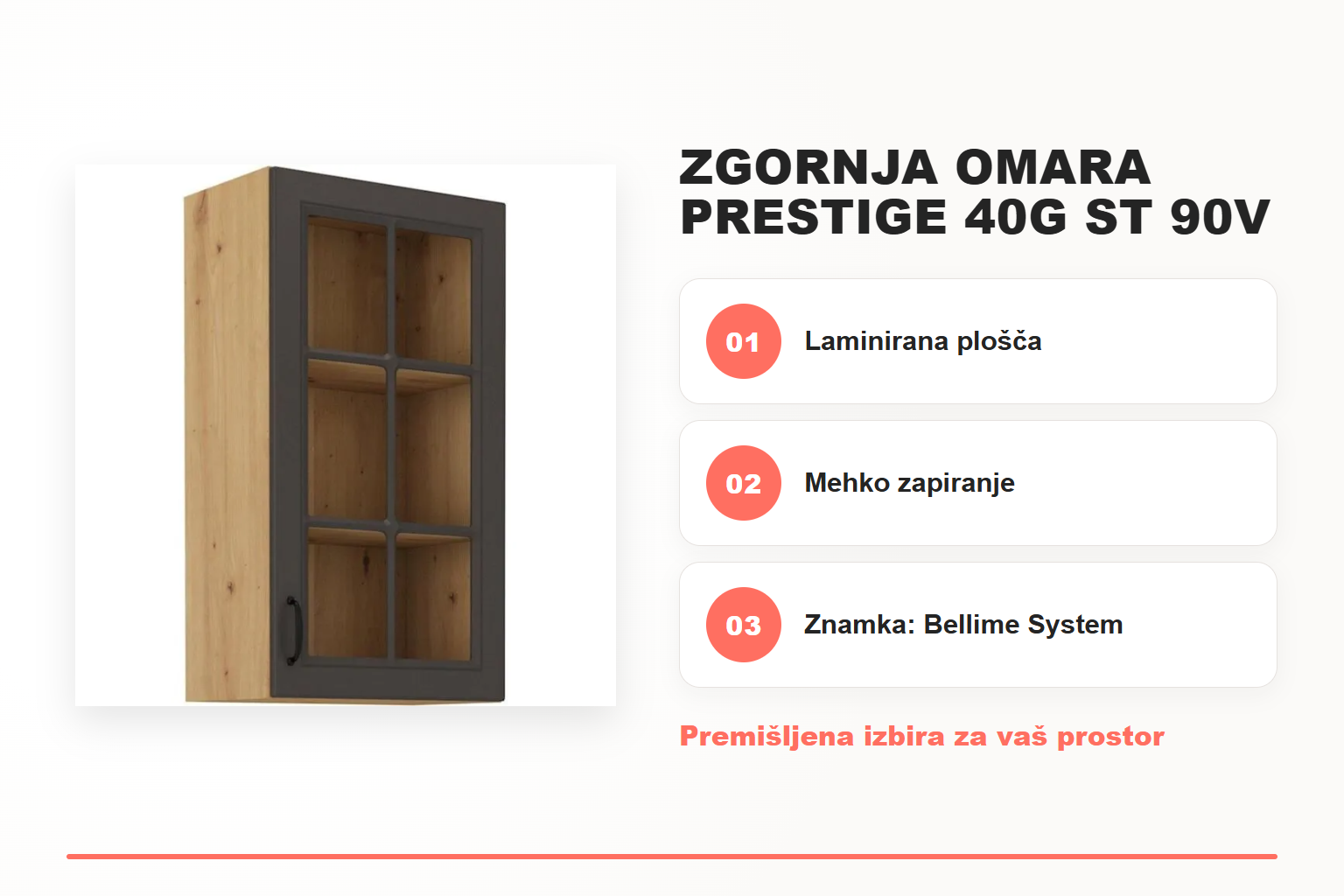 Zgornja omara PRESTIGE 40G ST 90V – pregled ključnih lastnosti