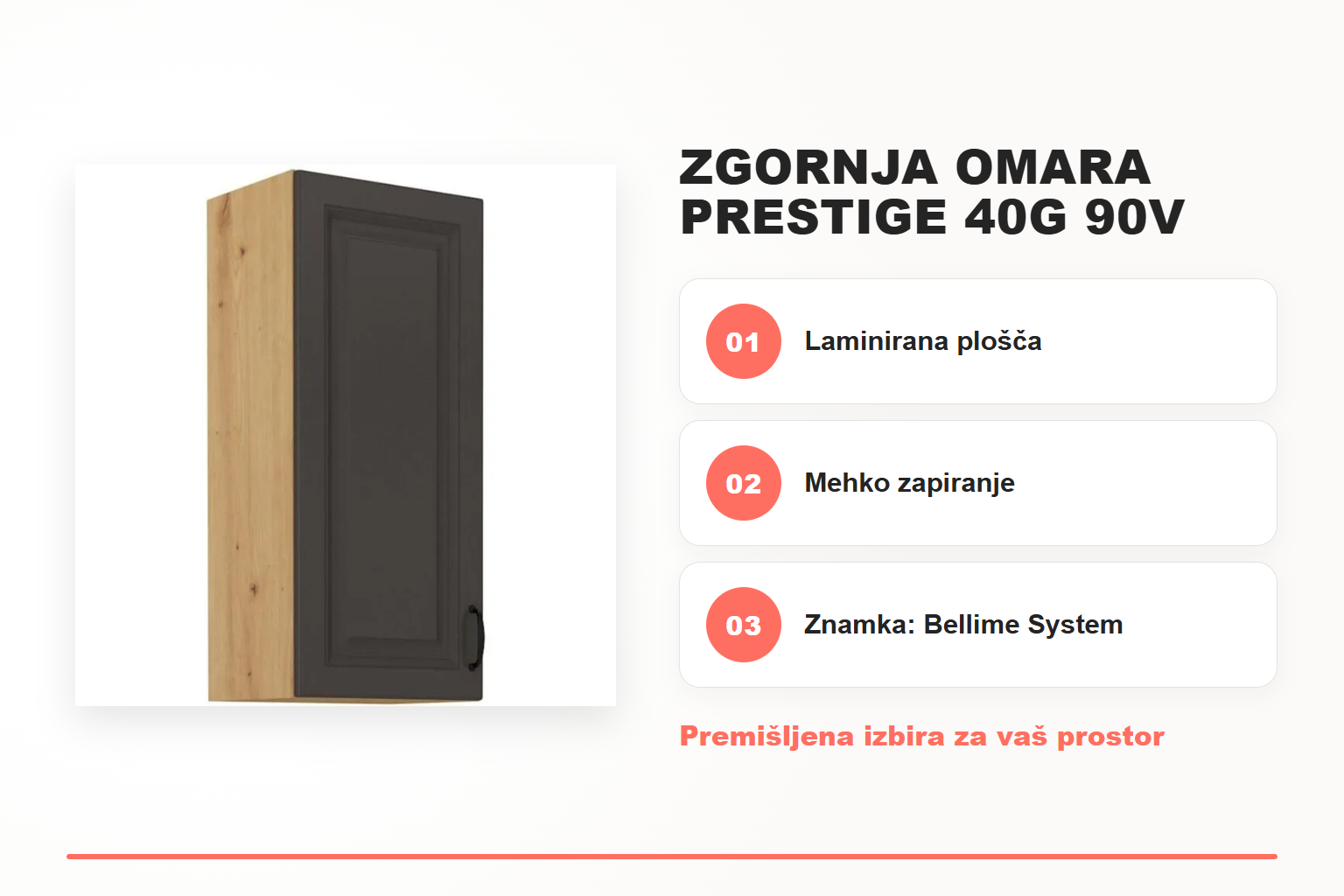 Zgornja omara PRESTIGE 40G 90V – pregled ključnih lastnosti