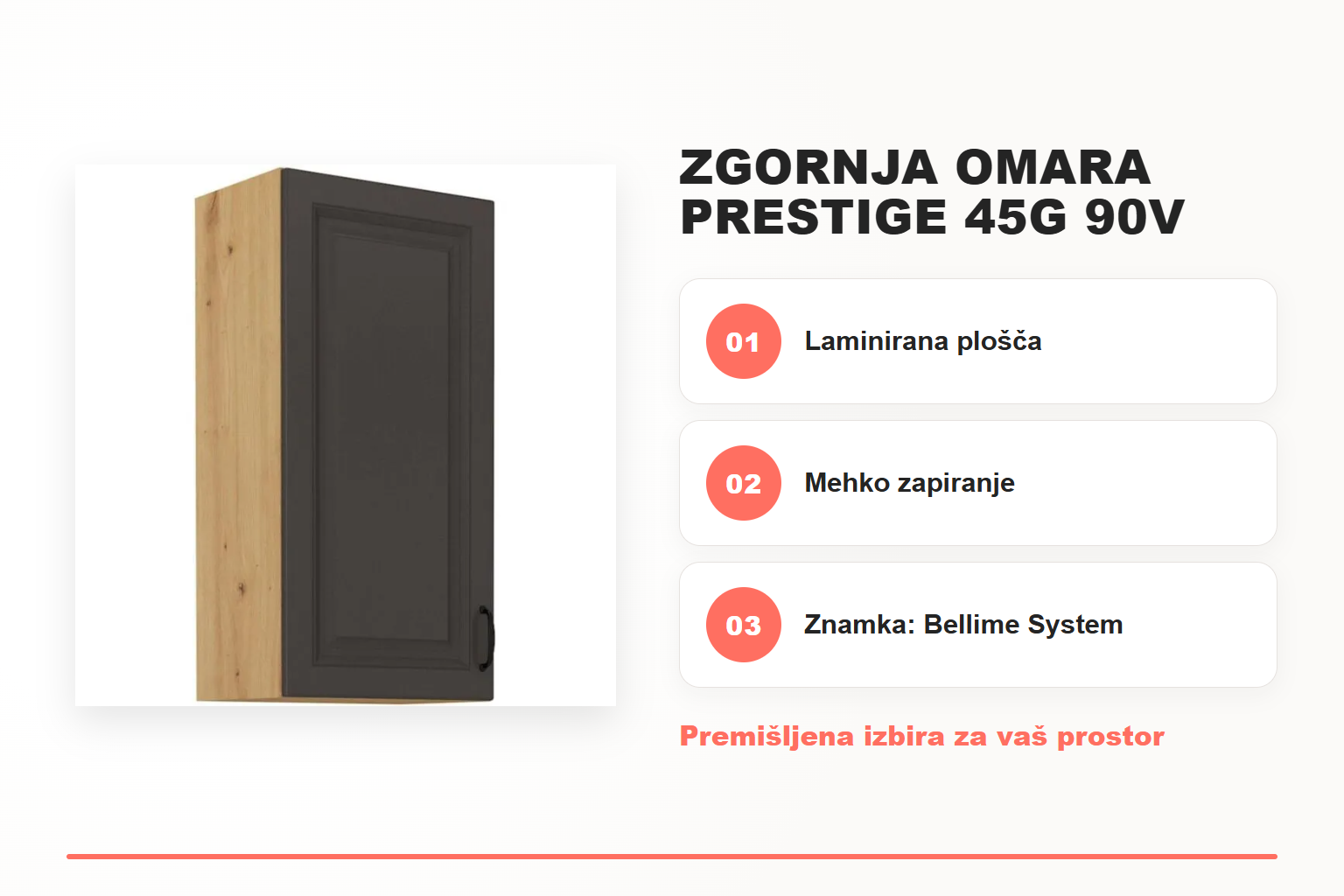 Zgornja omara PRESTIGE 45G 90V – pregled ključnih lastnosti
