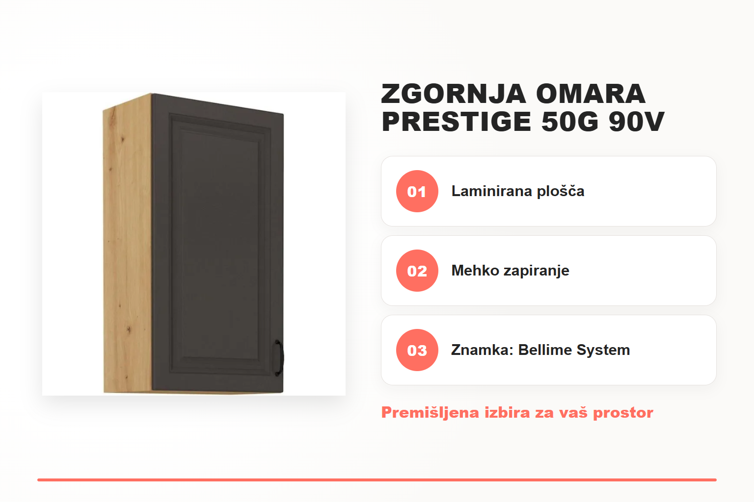 Zgornja omara PRESTIGE 50G 90V – pregled ključnih lastnosti