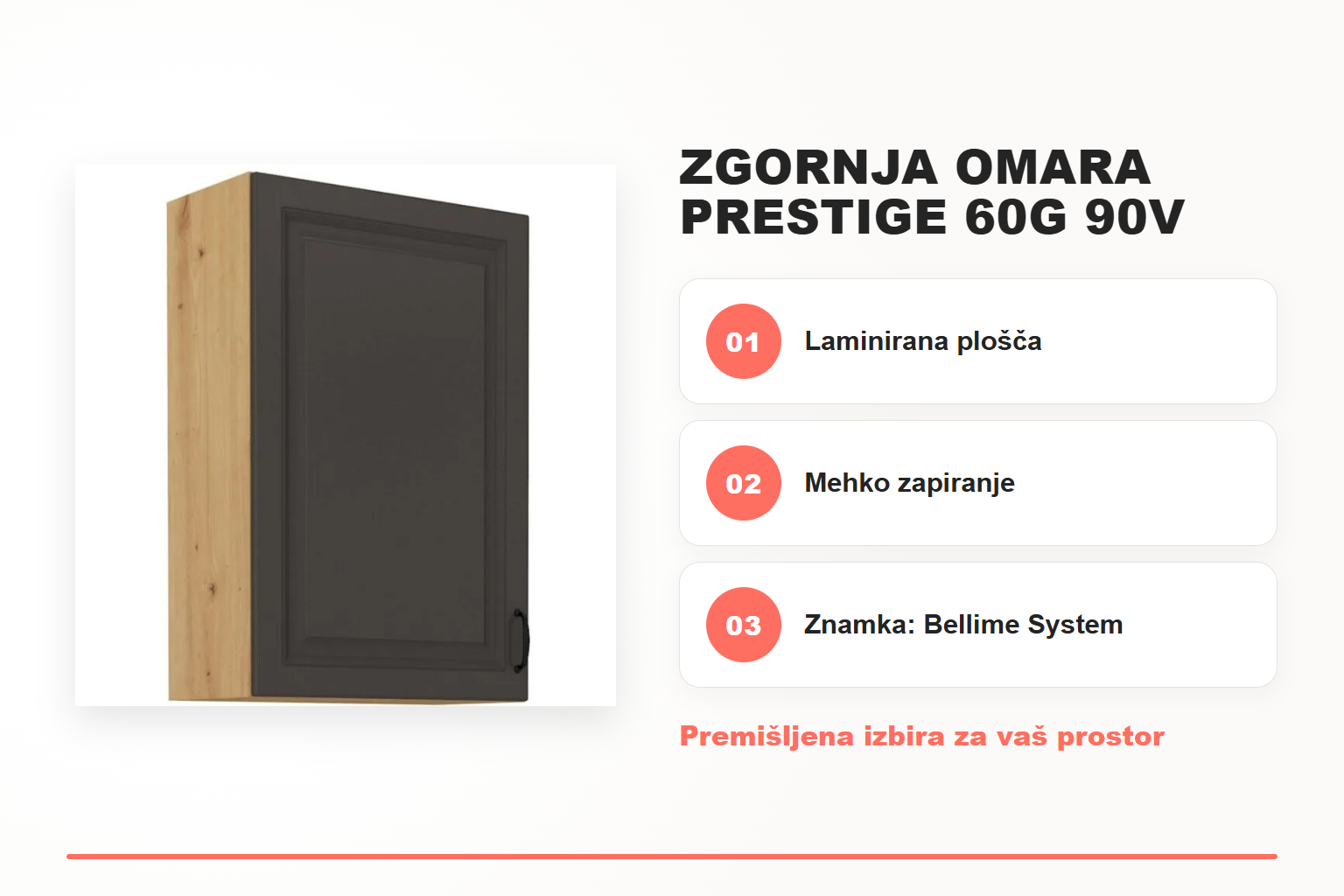 Zgornja omara PRESTIGE 60G 90V – pregled ključnih lastnosti