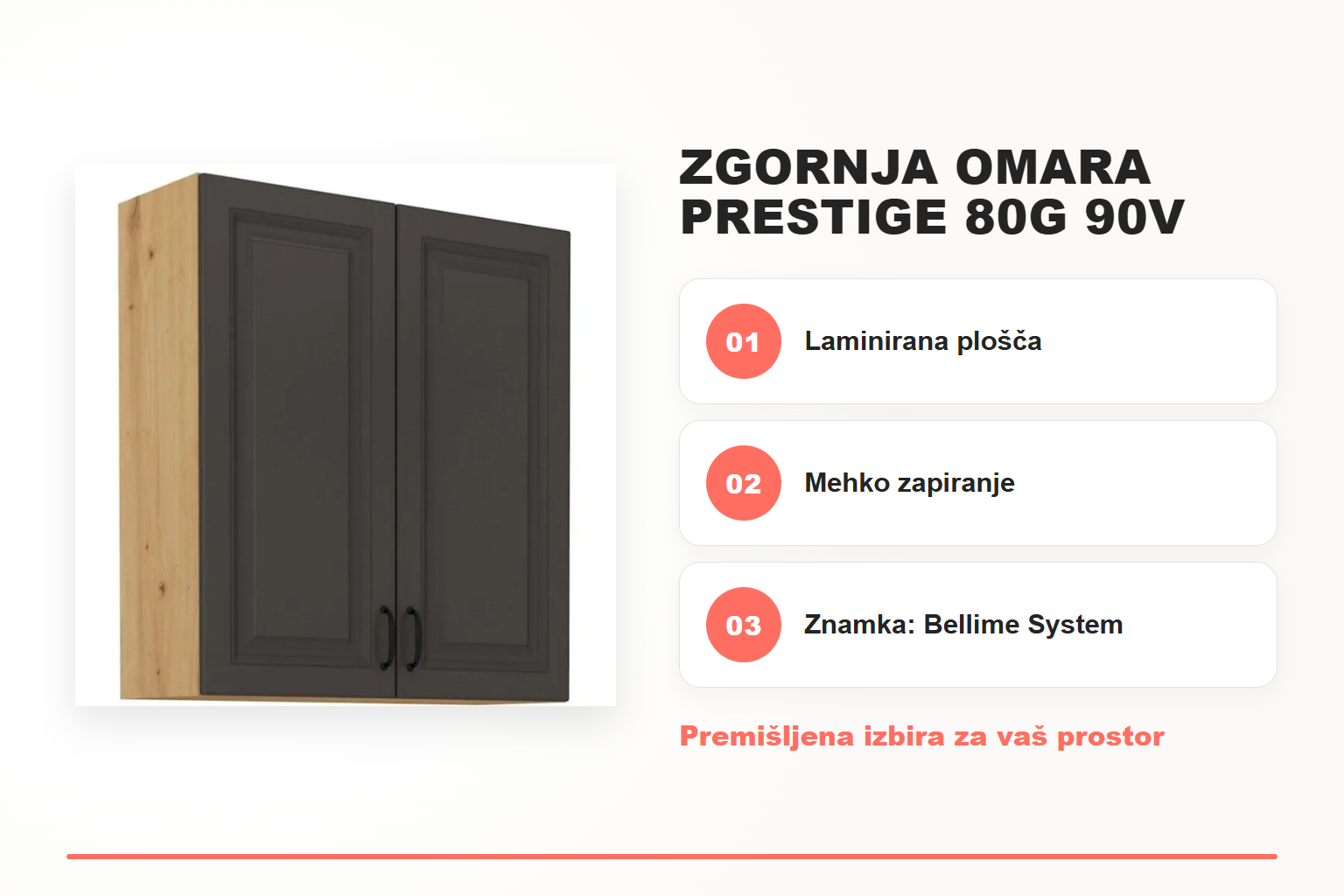 Zgornja omara PRESTIGE 80G 90V – pregled ključnih lastnosti