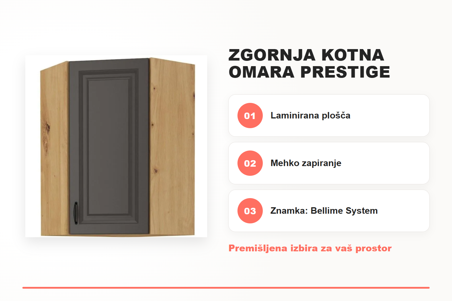 Zgornja kotna omara PRESTIGE 60/60G 90V – pregled ključnih lastnosti