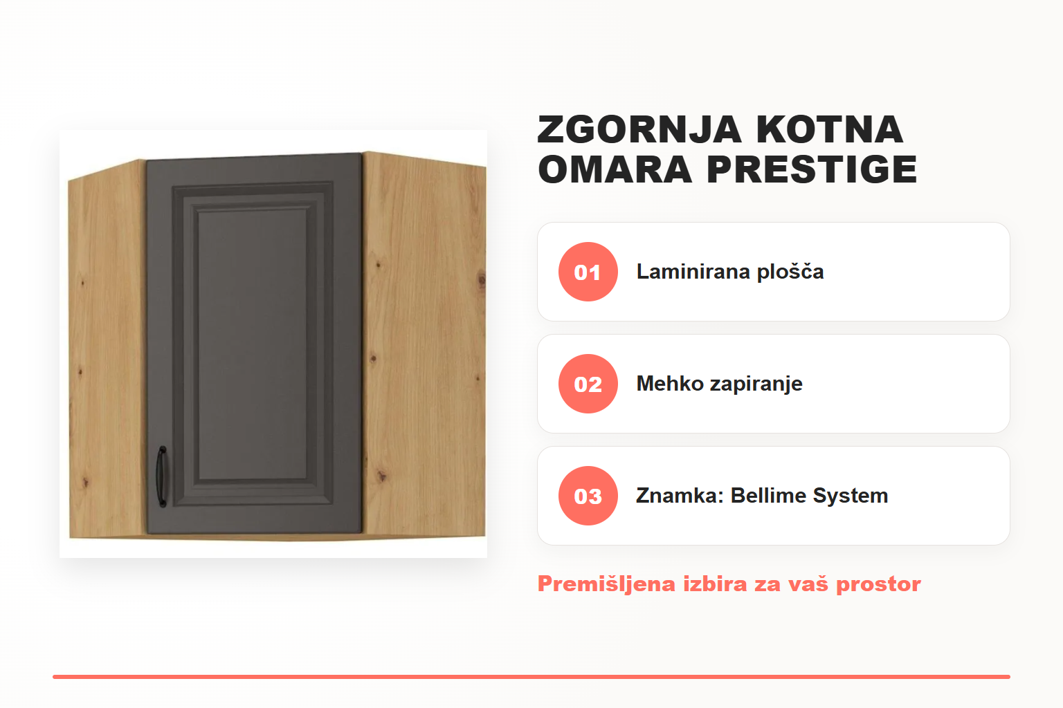 Zgornja kotna omara PRESTIGE 60/60G 71V – pregled ključnih lastnosti