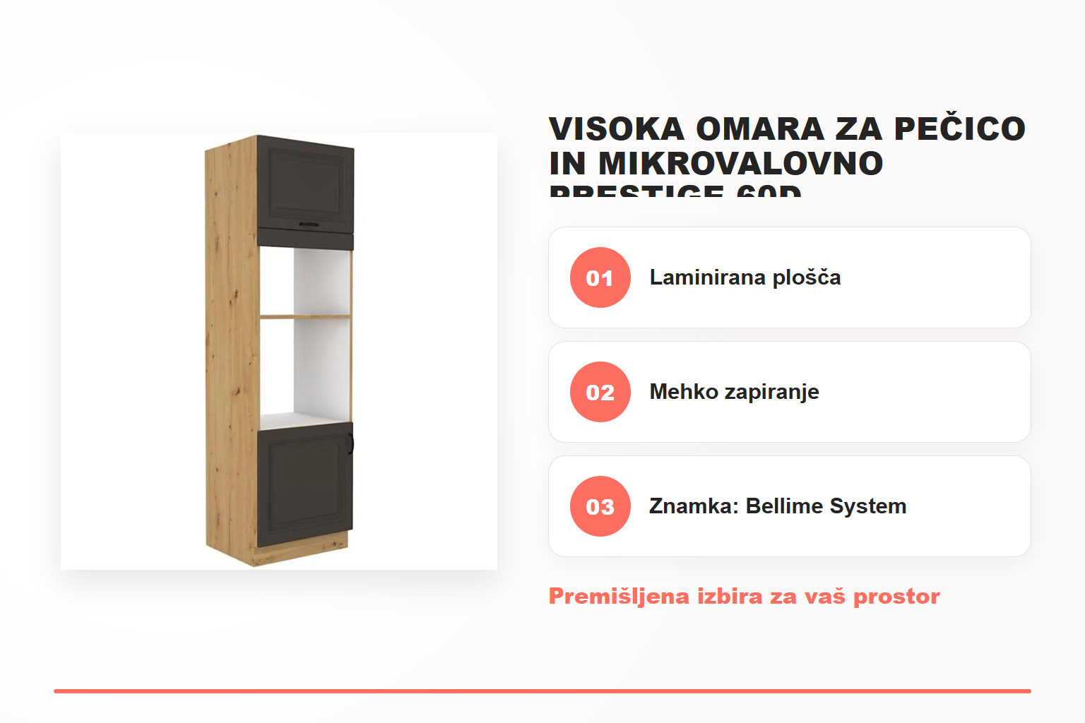 Visoka omara za pečico in mikrovalovno PRESTIGE 60D – pregled ključnih lastnosti