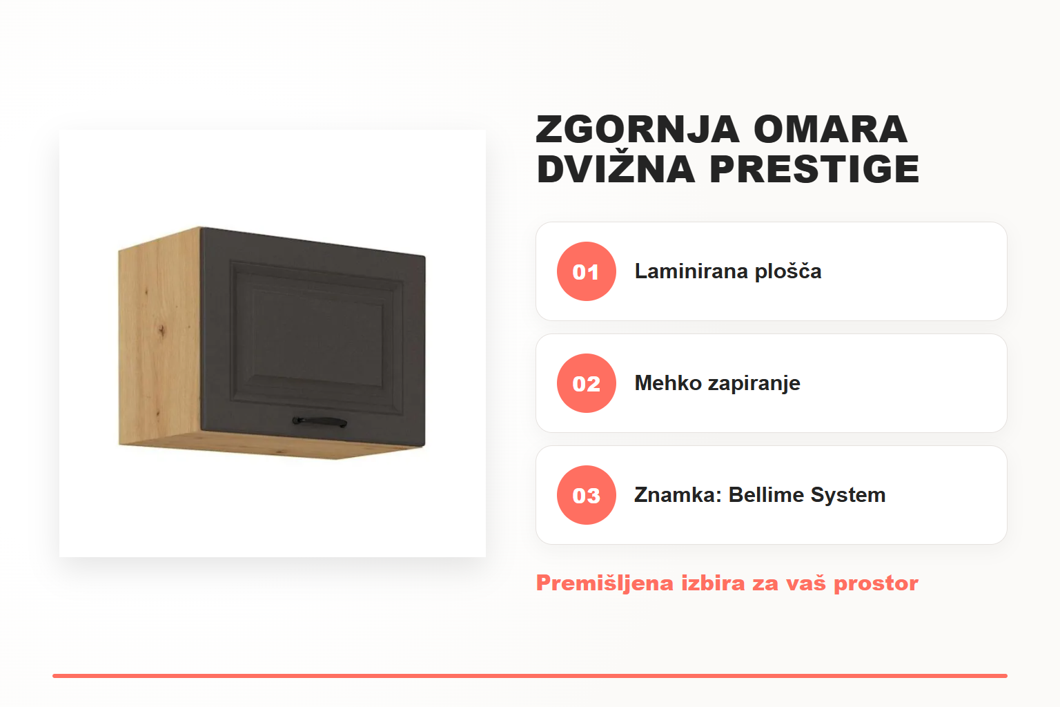 Zgornja omara dvižna PRESTIGE 50G – pregled ključnih lastnosti