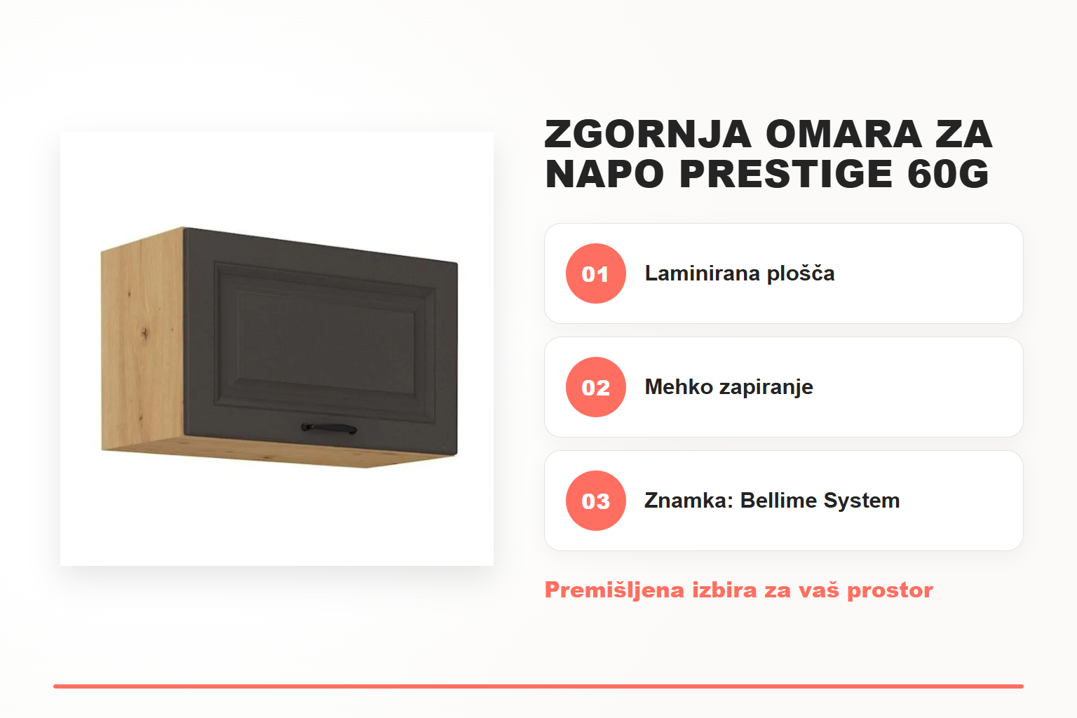 Zgornja omara za napo PRESTIGE 60G – pregled ključnih lastnosti