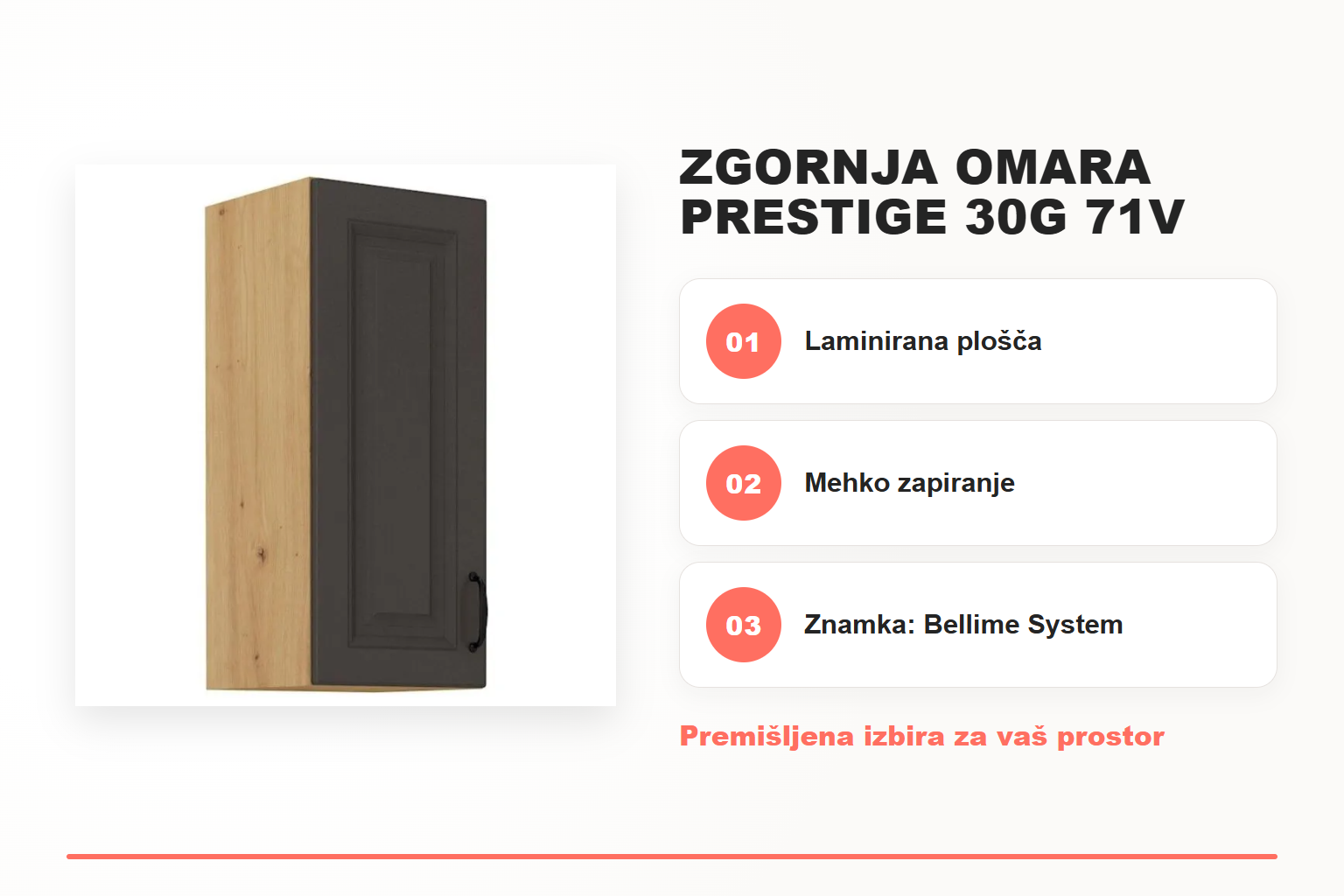 Zgornja omara PRESTIGE 30G 71V – pregled ključnih lastnosti