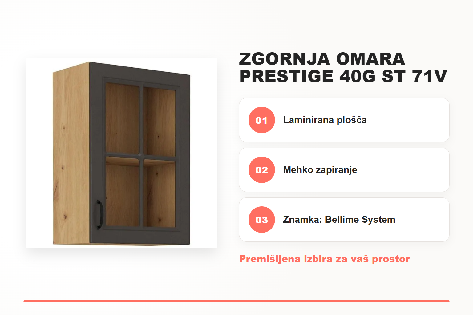 Zgornja omara PRESTIGE 40G ST 71V – pregled ključnih lastnosti