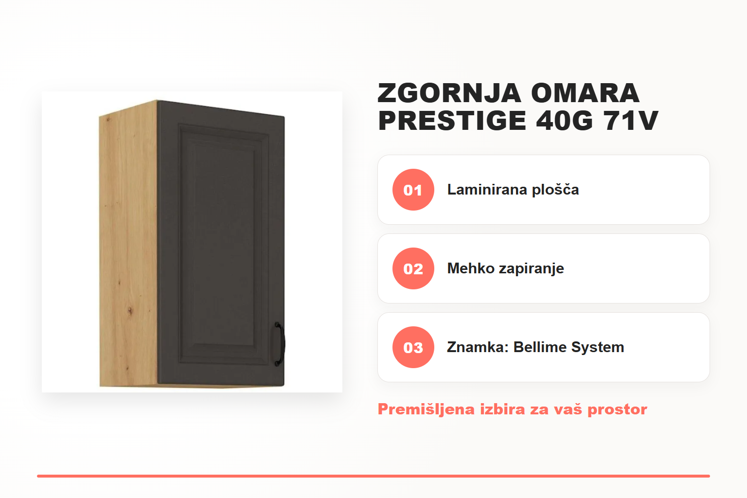 Zgornja omara PRESTIGE 40G 71V – pregled ključnih lastnosti