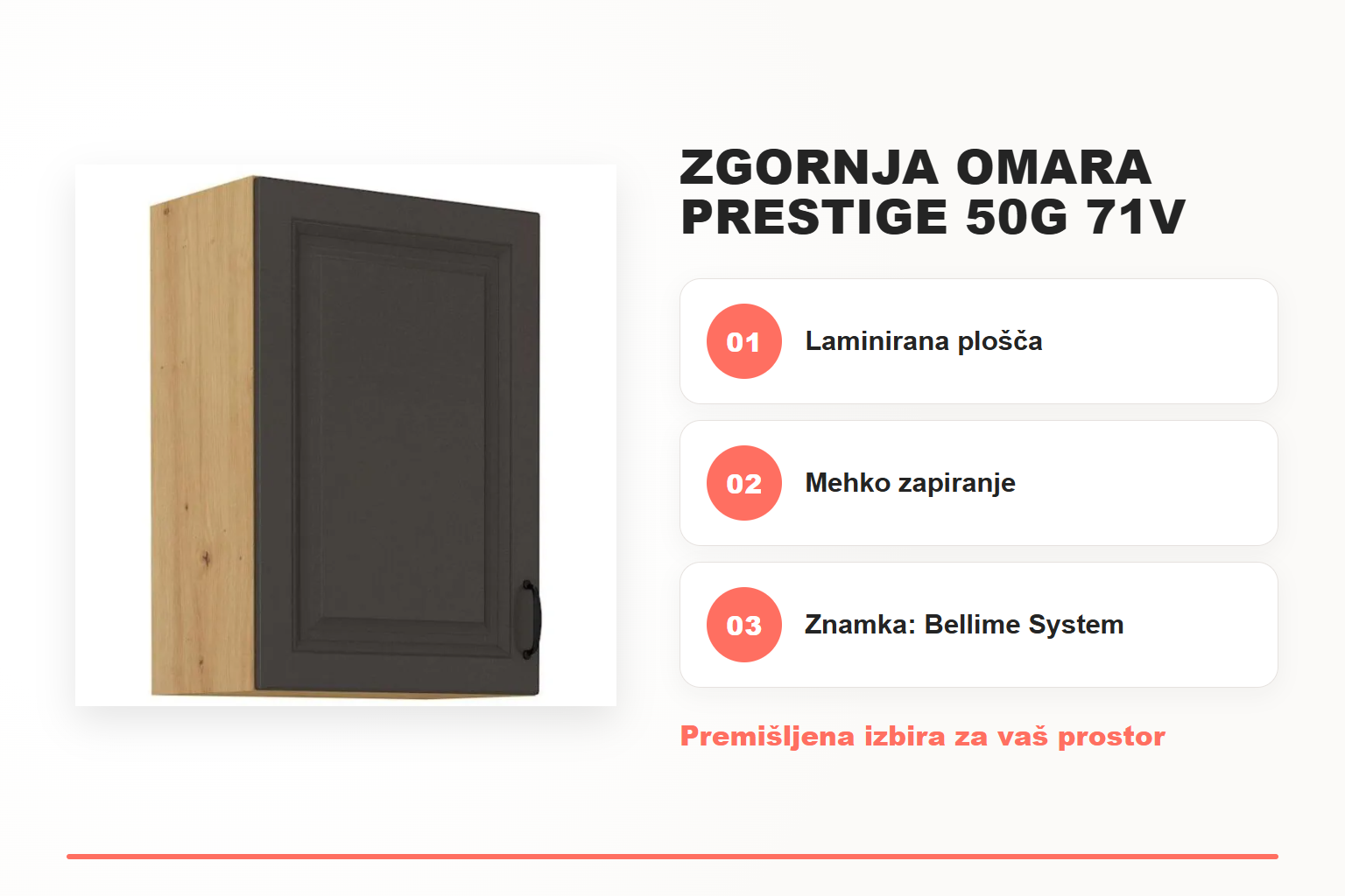 Zgornja omara PRESTIGE 50G 71V – pregled ključnih lastnosti