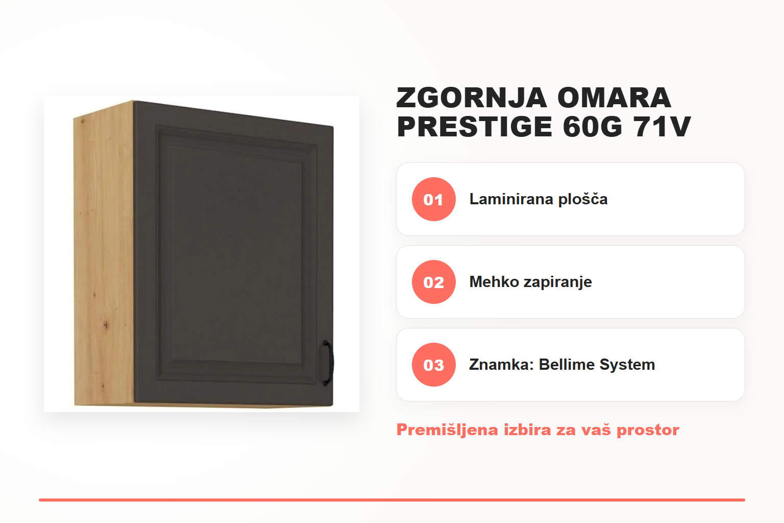 Zgornja omara PRESTIGE 60G 71V – pregled ključnih lastnosti