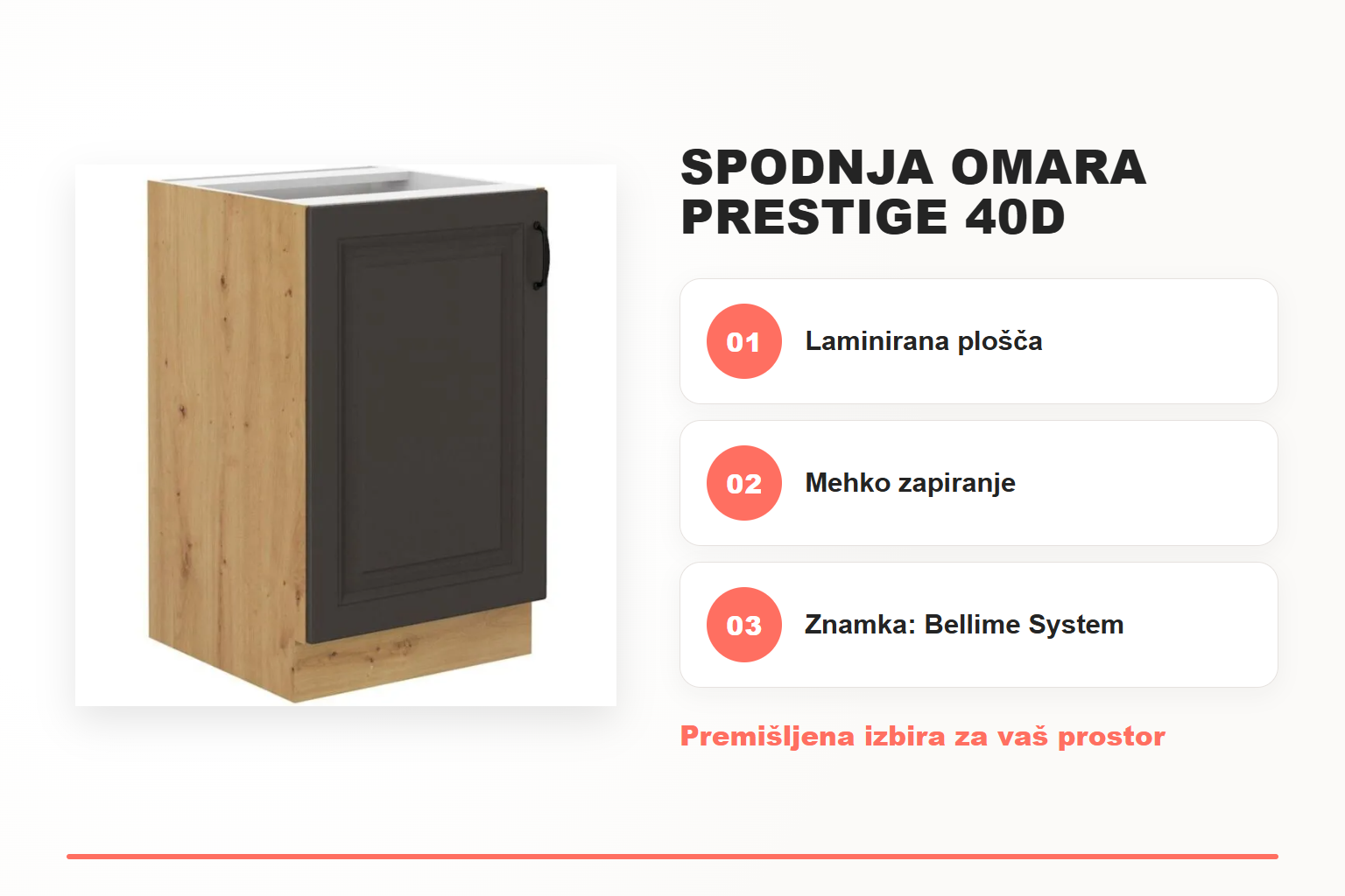 Spodnja omara PRESTIGE 40D – pregled ključnih lastnosti