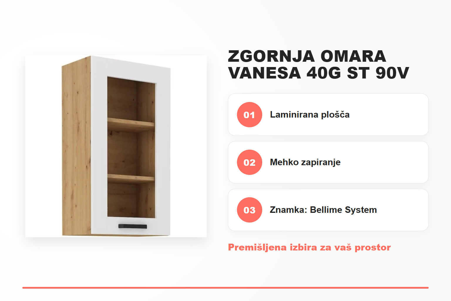 Zgornja omara VANESA 40G ST 90V – pregled ključnih lastnosti