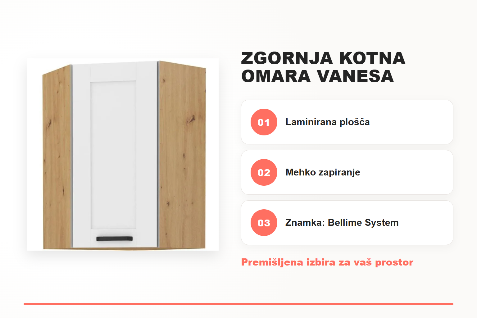 Zgornja kotna omara VANESA 60/60G 90V – pregled ključnih lastnosti